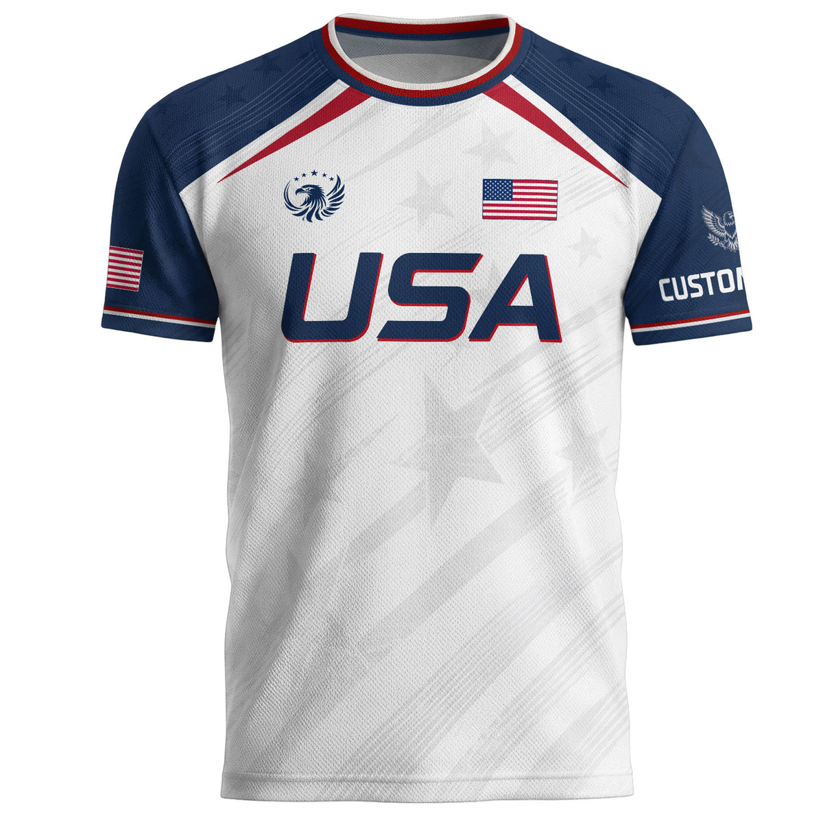 Custom Adult USA Soccer Jersey White Red Blue Patriotic American Team Football Shirt - Rust Field Wear