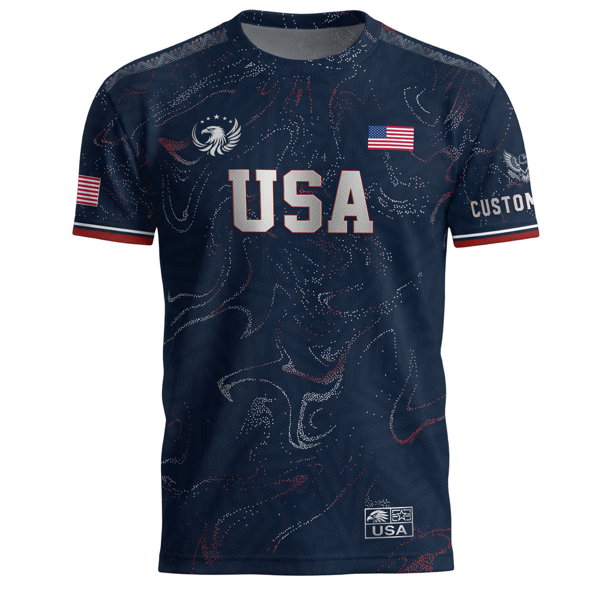 Custom Adult USA Soccer Jersey Navy Blue Patriotic American Flag Marble Football Shirt - Rust Field Wear