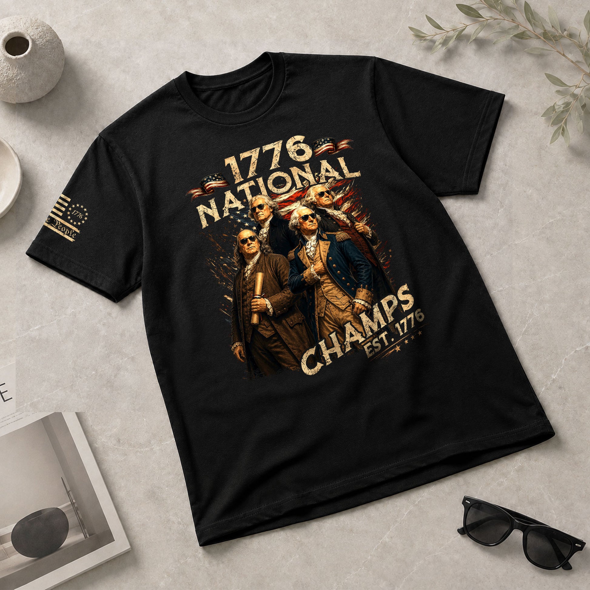 1776 National Champs T-Shirt Patriotic Founding Fathers 4th of July Vintage Graphic Tee - Rust Field Wear