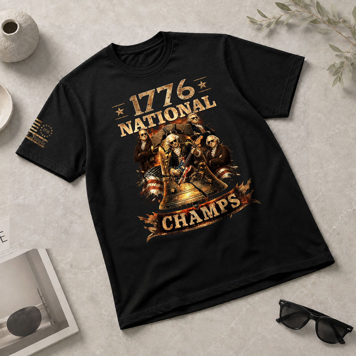 1776 National Champs T-Shirt Rock Liberty Bell US Founding Fathers Patriotic Graphic Tee - Rust Field Wear