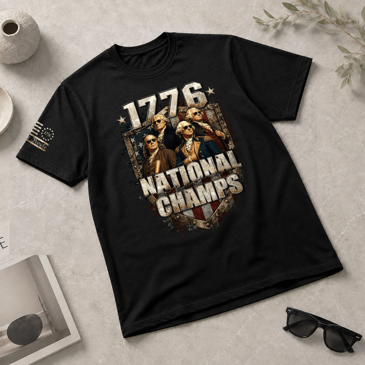 1776 National Champs Shirt Retro Patriotic Shield American Pride Independence Day Graphic Tee - Rust Field Wear