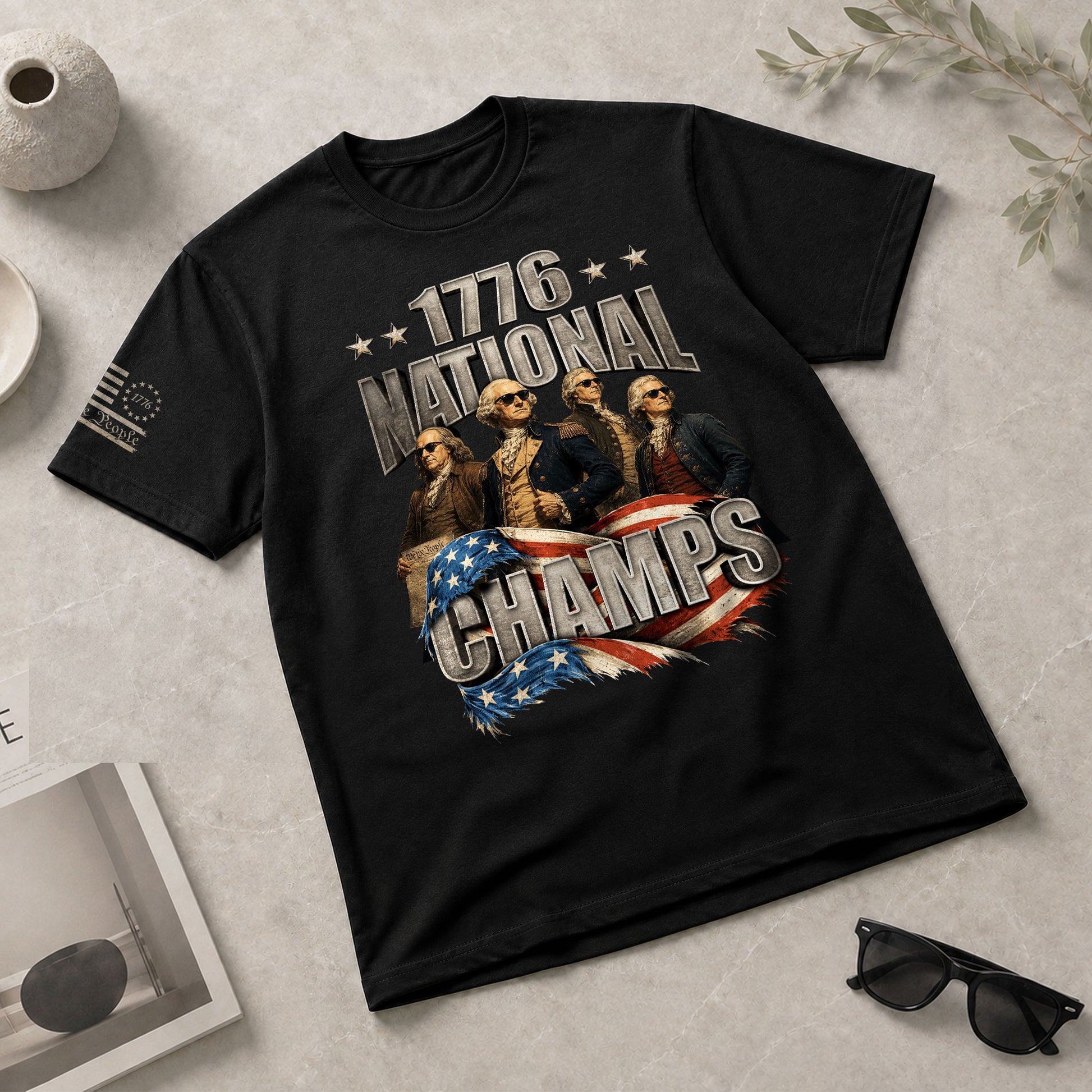 1776 National Champs T-Shirt Waving Flag US Founding Fathers Patriotic 4th of July Tee - Rust Field Wear