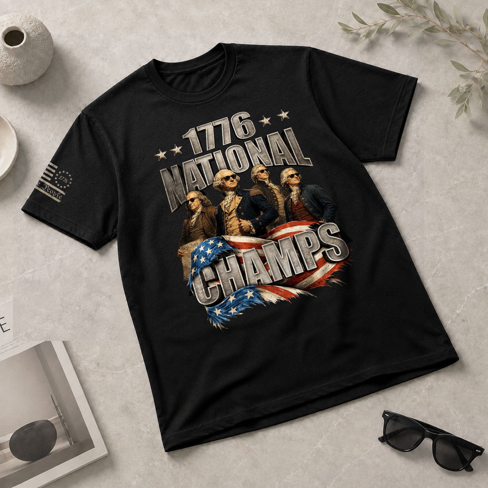 1776 National Champs T-Shirt Waving Flag US Founding Fathers Patriotic 4th of July Tee - Rust Field Wear