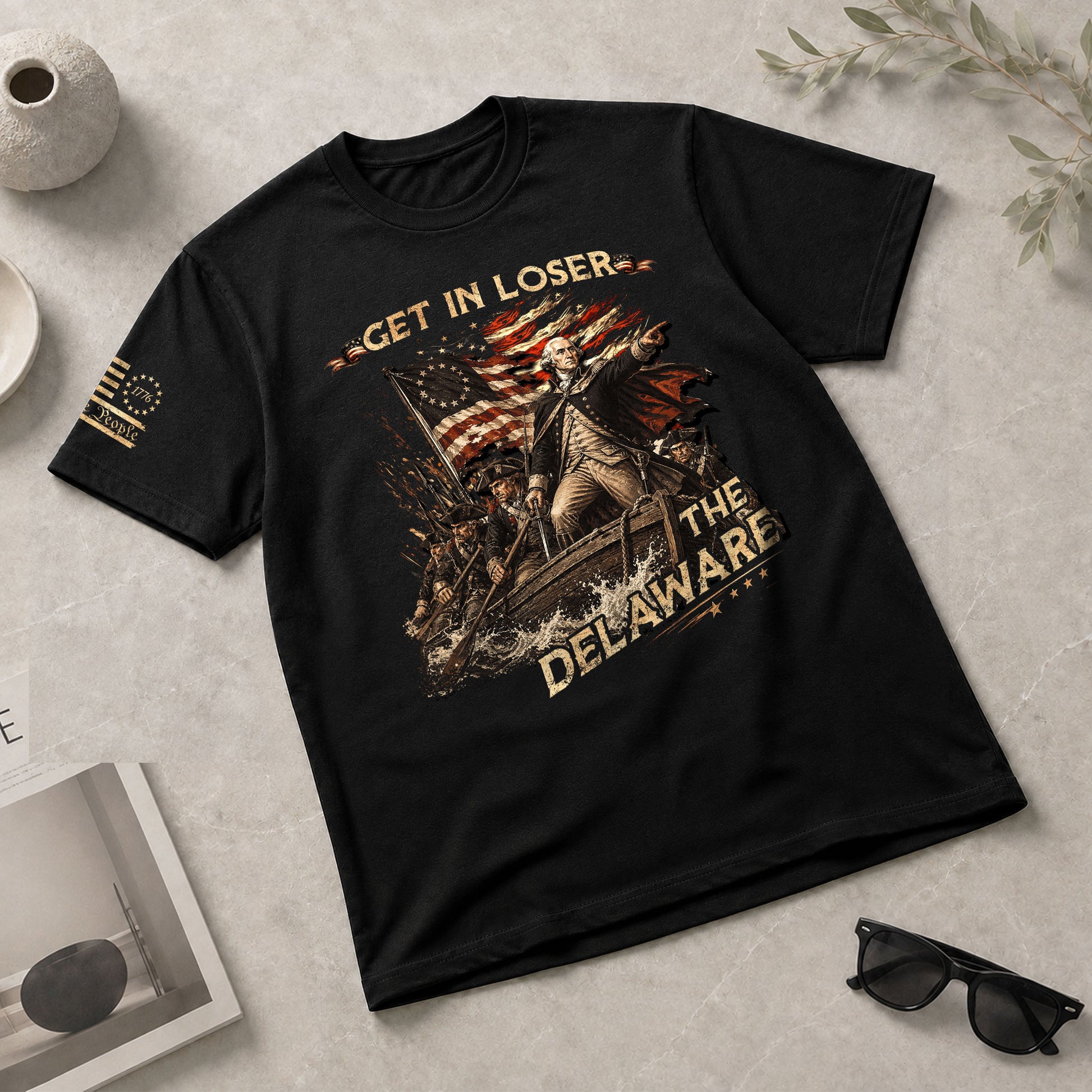 The Delaware Crossing Graphic Tee - Vintage Patriotic George Washington Cotton Shirt - Rust Field Wear