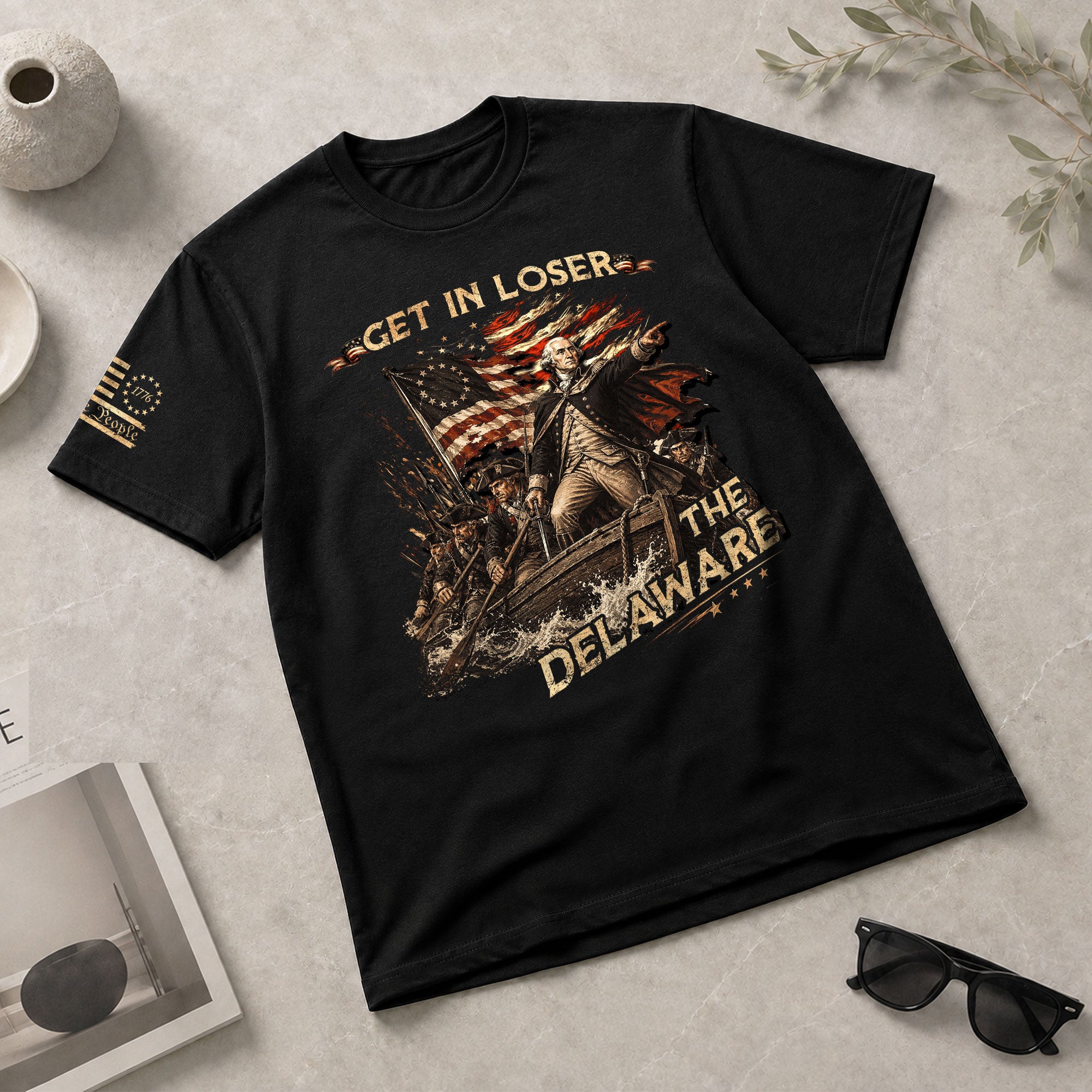 The Delaware Crossing Graphic Tee - Vintage Patriotic George Washington Cotton Shirt - Rust Field Wear