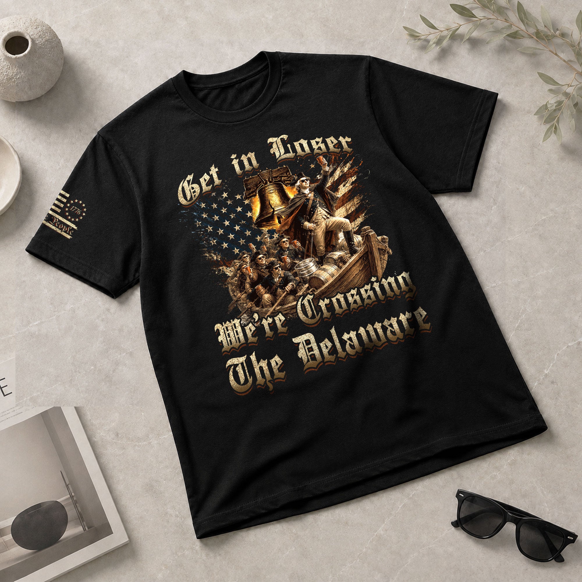 The Delaware Is Calling Graphic Tee - Funny Patriotic Historical George Washington Cotton Shirt - Rust Field Wear