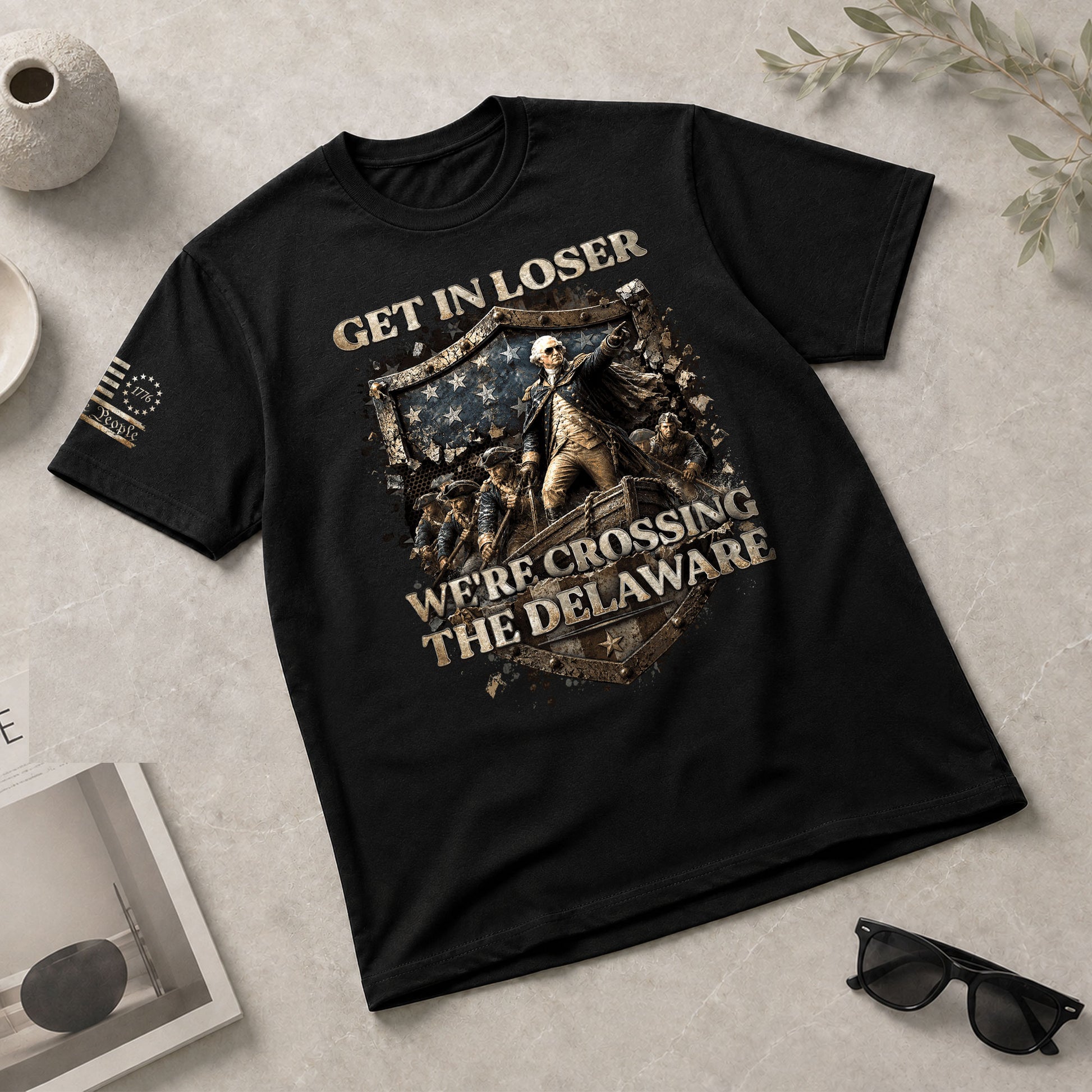 Get In Loser We're Crossing The Delaware T-Shirt George Washington Patriotic Sleeve Tee - Rust Field Wear