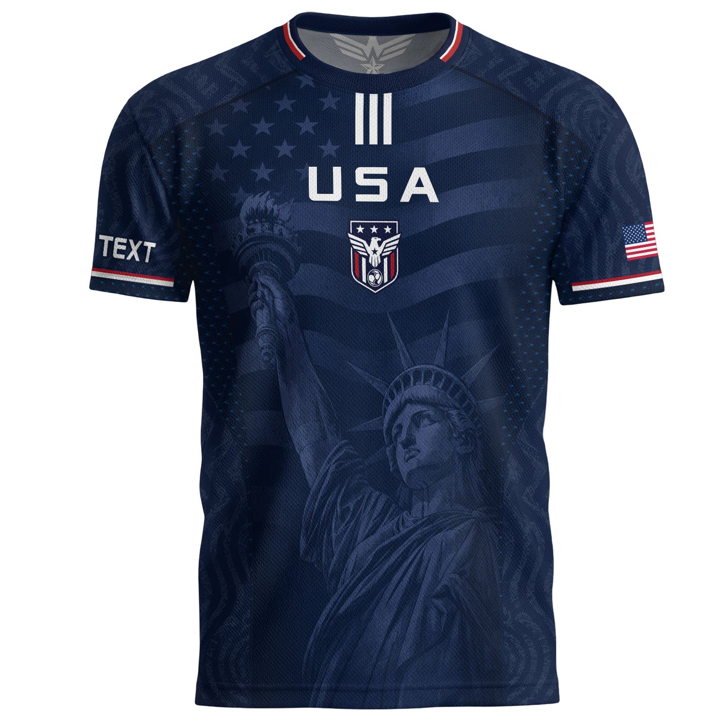 Custom Blue USA Statue of Liberty Soccer Jersey - Personalized Name & Number Shirt