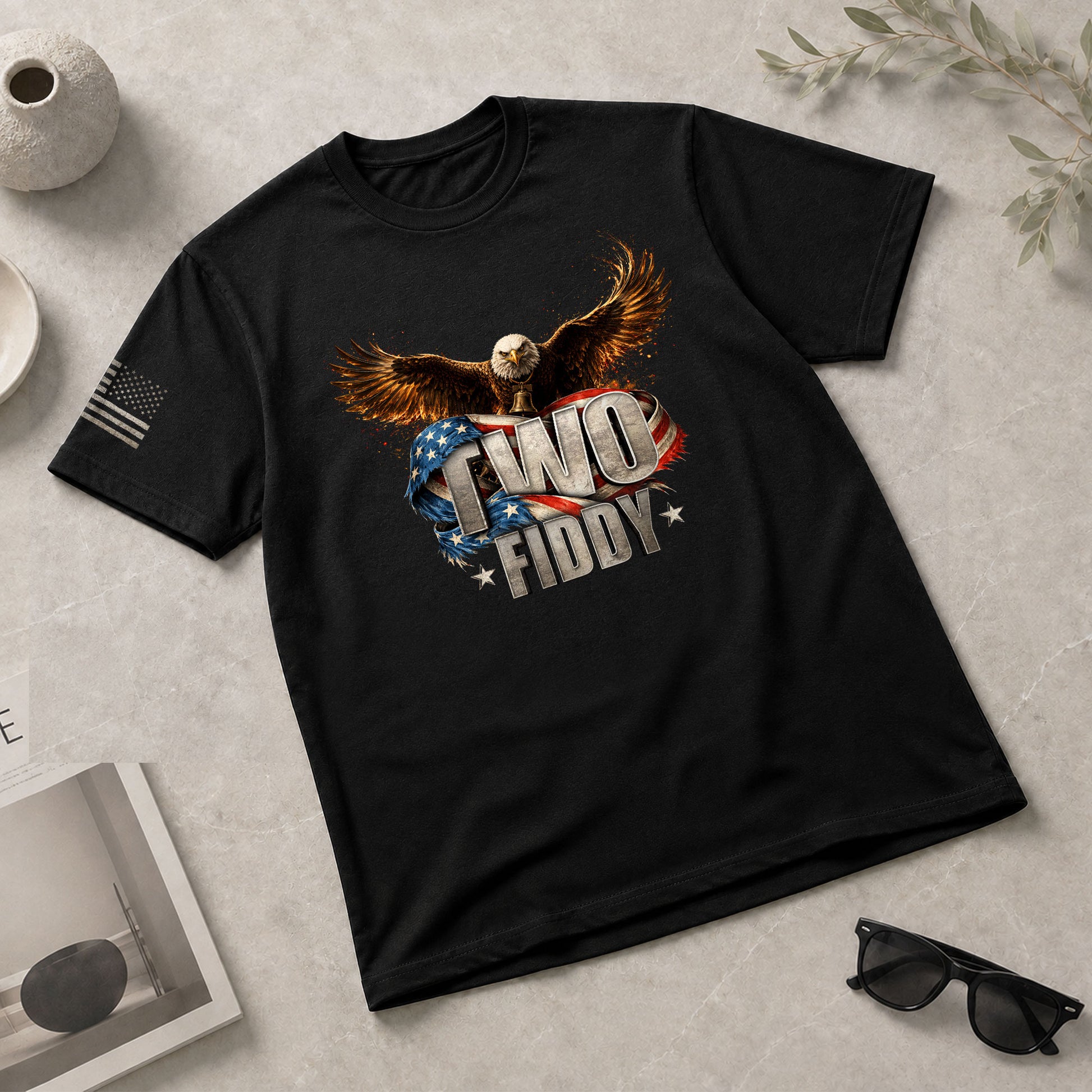 American Pride Graphic T-Shirt - Two Fiddy Eagle Flag Vintage Style Design Cotton Tee - Rust Field Wear