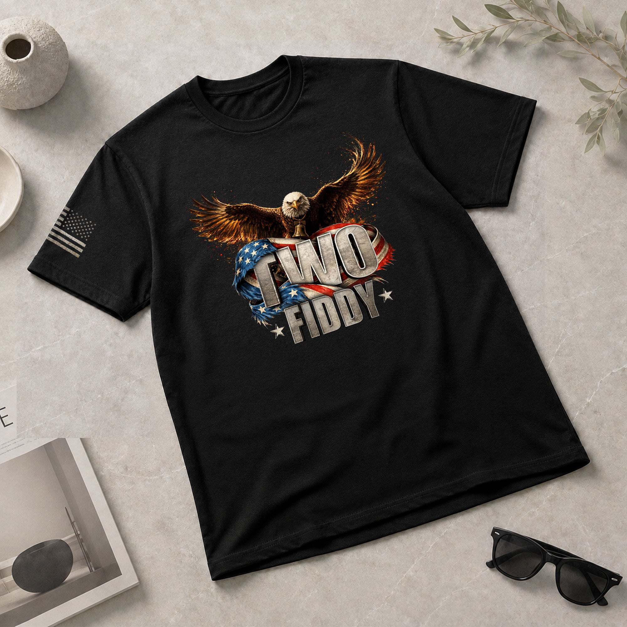 American Pride Graphic T-Shirt - Two Fiddy Eagle Flag Vintage Style Design Cotton Tee - Rust Field Wear
