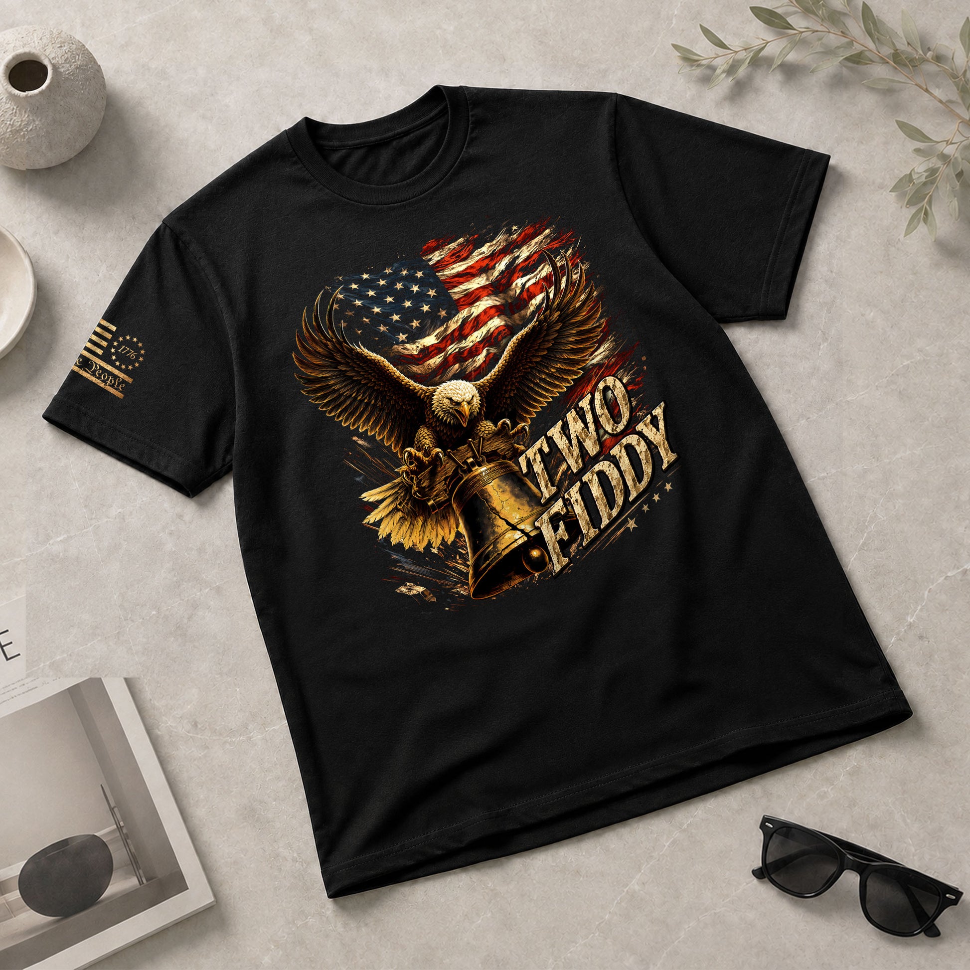 Iconic Patriotic Shirt - Two Fiddy Eagle Liberty Bell American Flag Graphic Design - Rust Field Wear