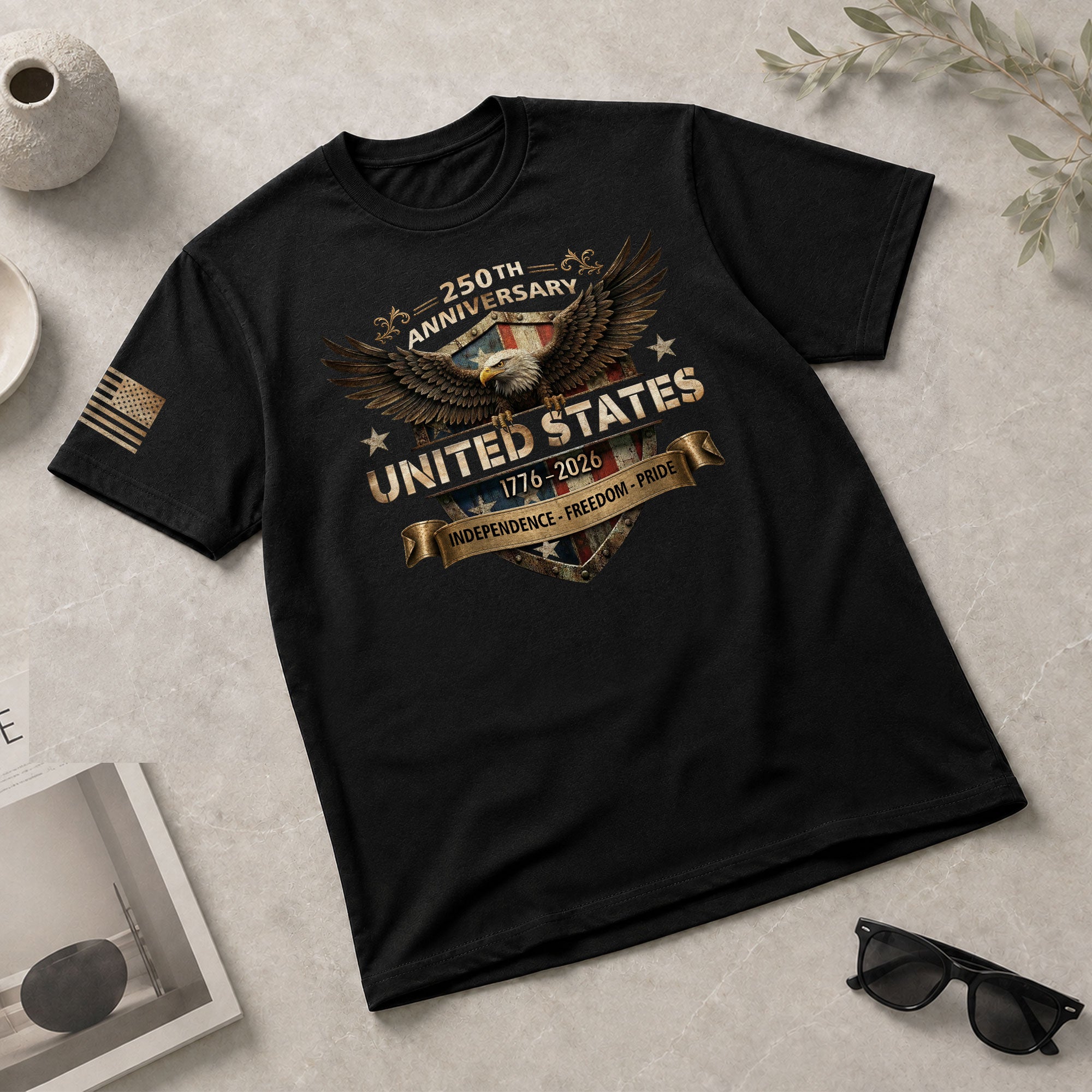 United States Eagle Shield Shirt 250th Anniversary 1776-2026 Patriotic Graphic Tee Apparel - Rust Field Wear
