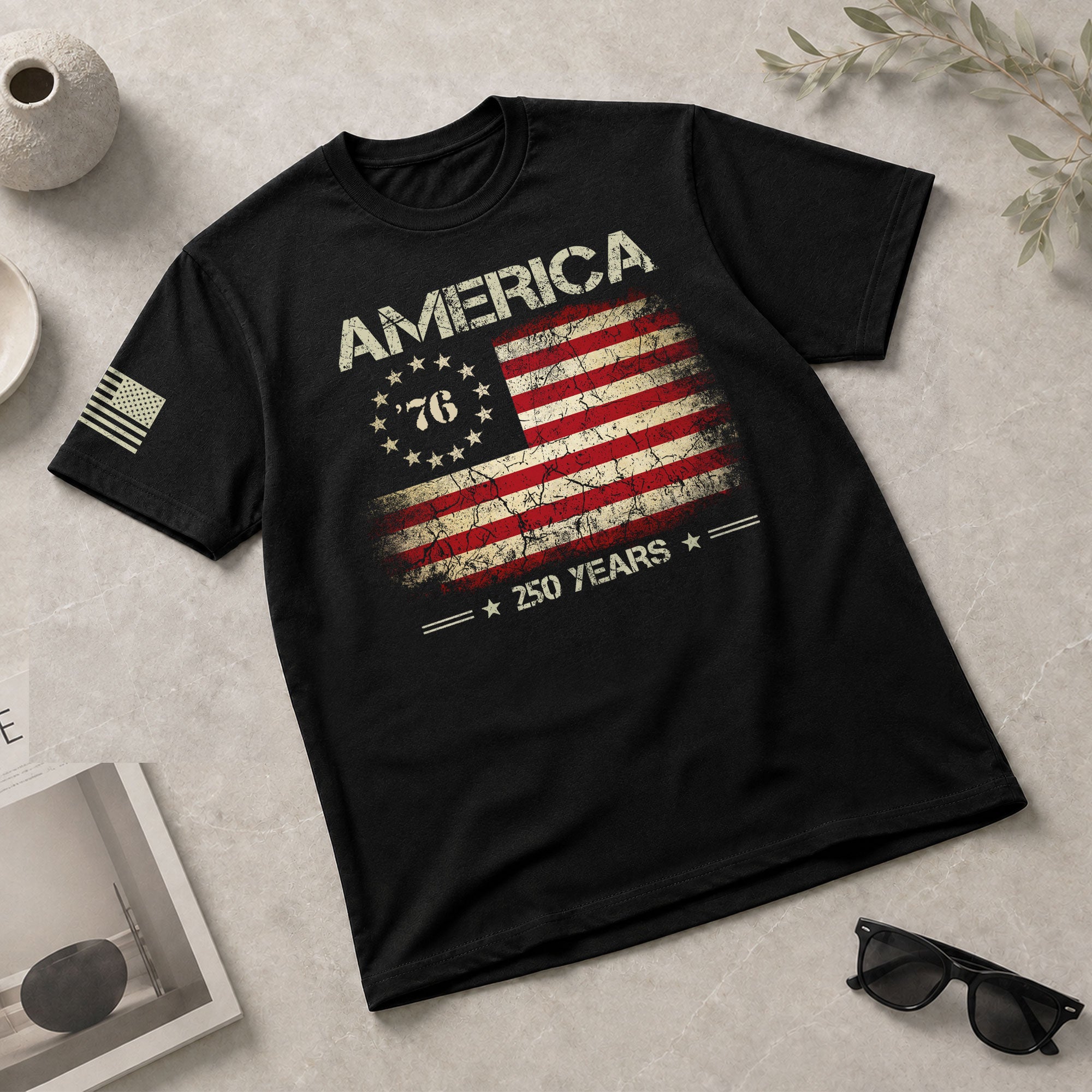 Vintage 1776 American Flag T-Shirt Patriotic Graphic Tee Men Women Casual Shirt - Rust Field Wear