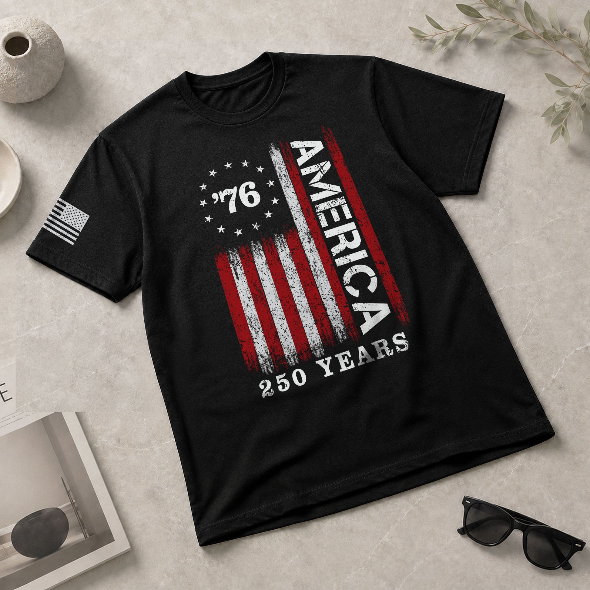 Classic Retro Style American Flag 76 Apparel Patriotic Graphic T-Shirt Holiday Wear - Rust Field Wear