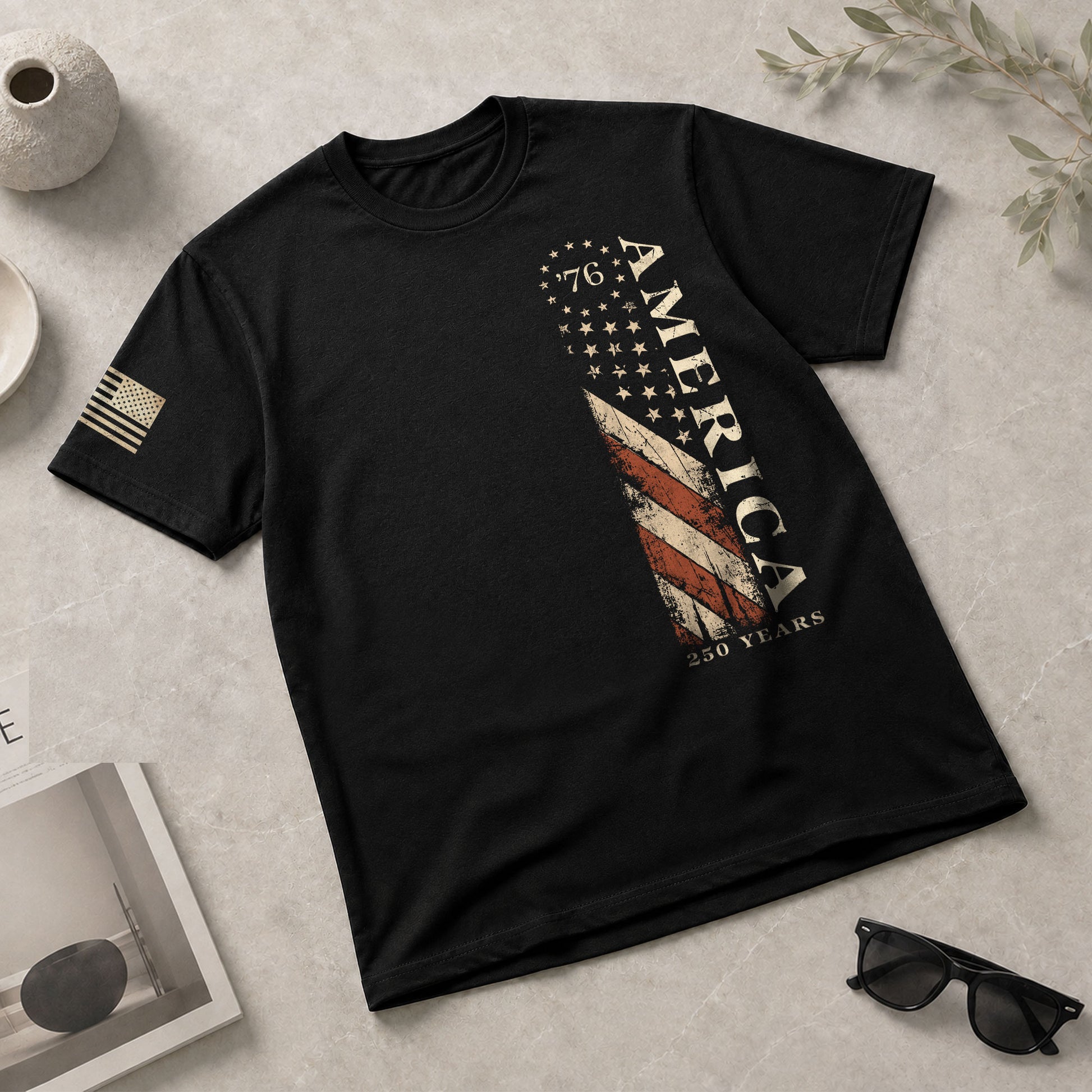 Vertical Flag America 76 T-Shirt Patriotic Vintage Style Graphic Tee Casual Shirt - Rust Field Wear