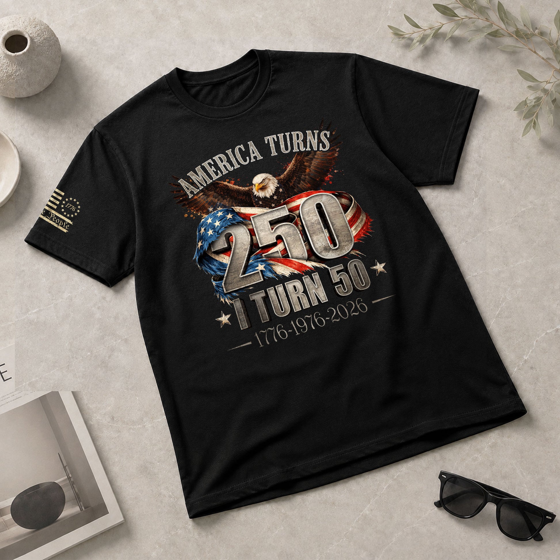 America Turns 250 I Turn 50 Shirt 1976 Vintage 50th Birthday Eagle Patriotic Tee Gift - Rust Field Wear