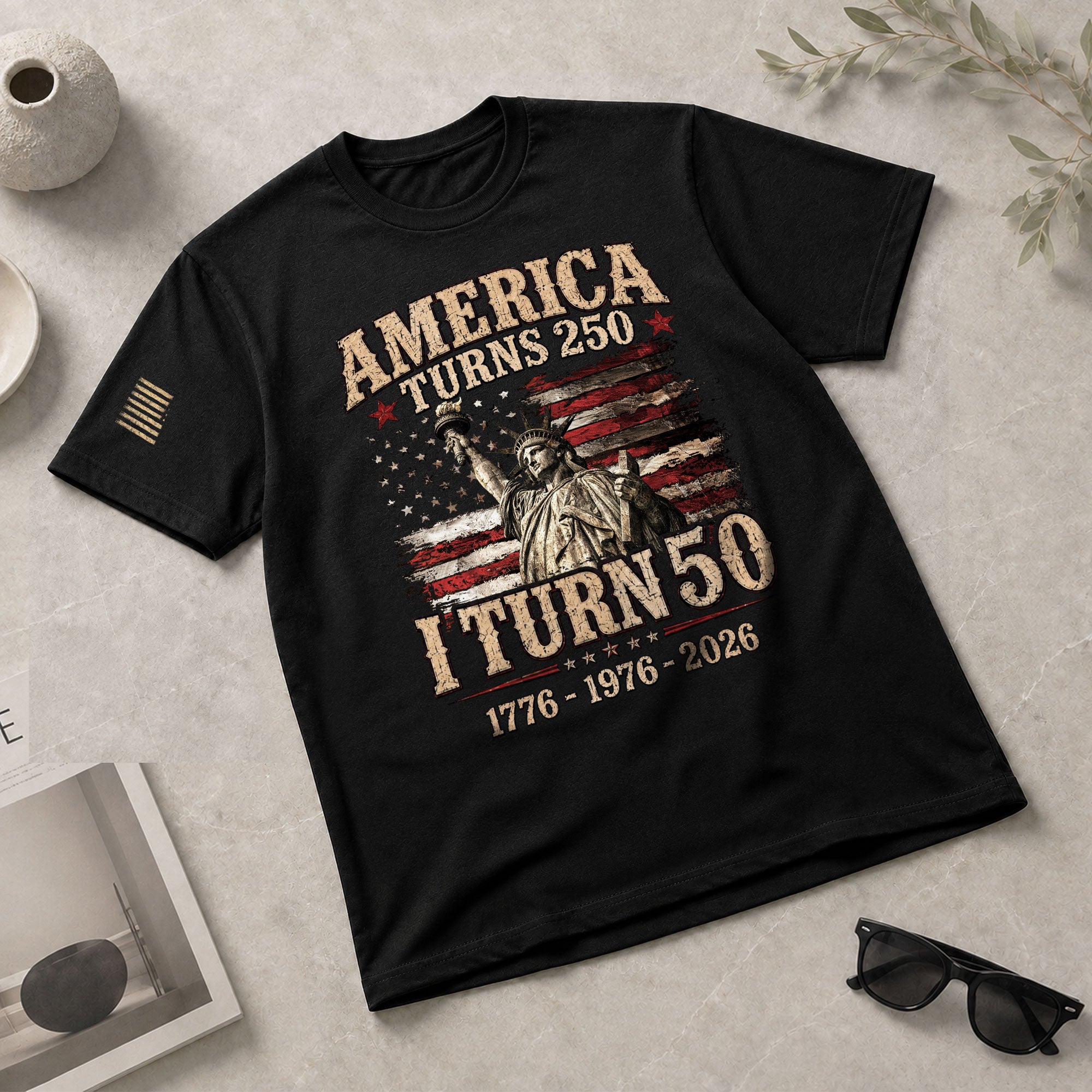 Vintage 50th Birthday Shirt Patriotic American Flag Graphic T-Shirt Gift 1976-2026 - Rust Field Wear