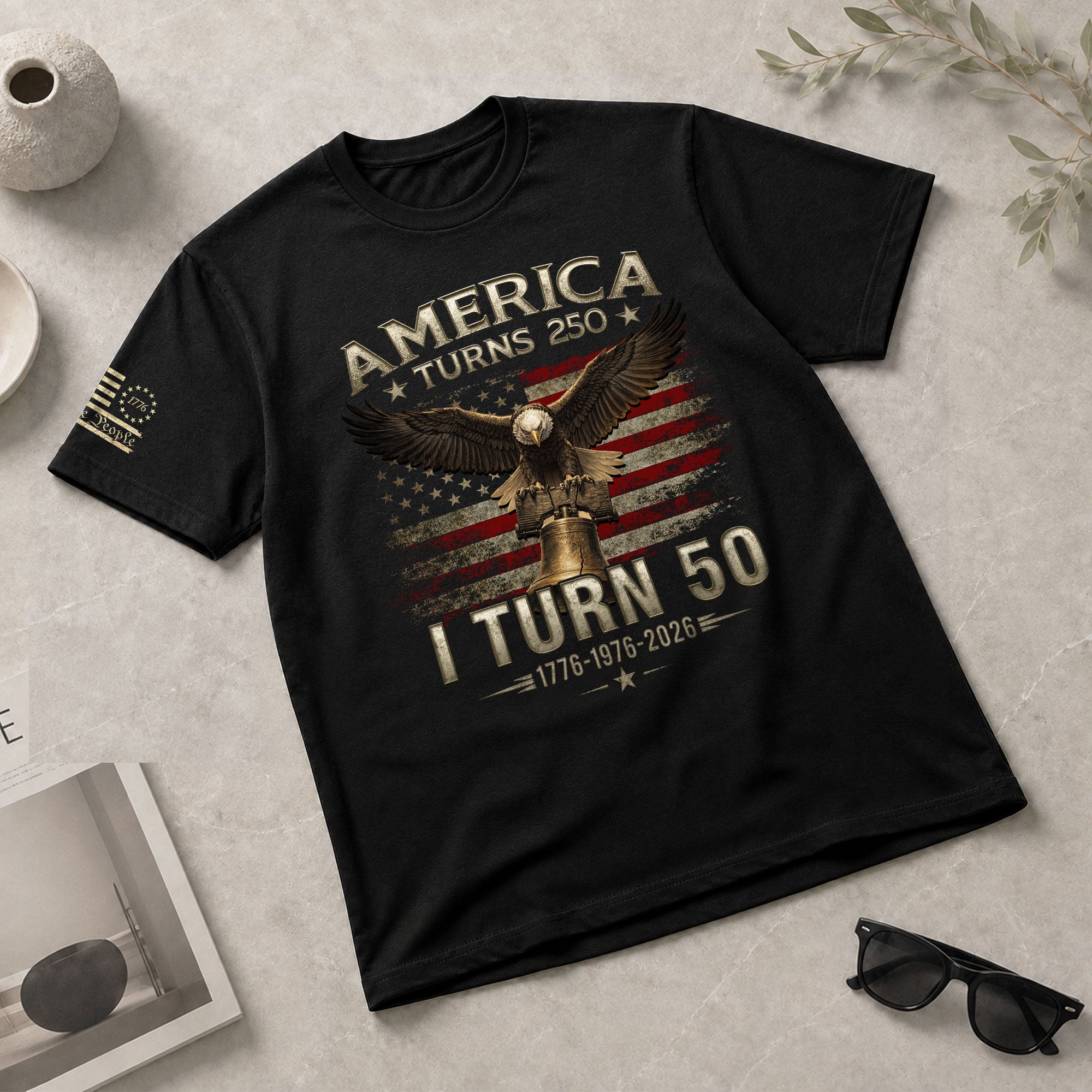 Vintage 1976 Birthday T-Shirt Patriotic Eagle Bell Graphic 50th Gift Item For 2026 - Rust Field Wear