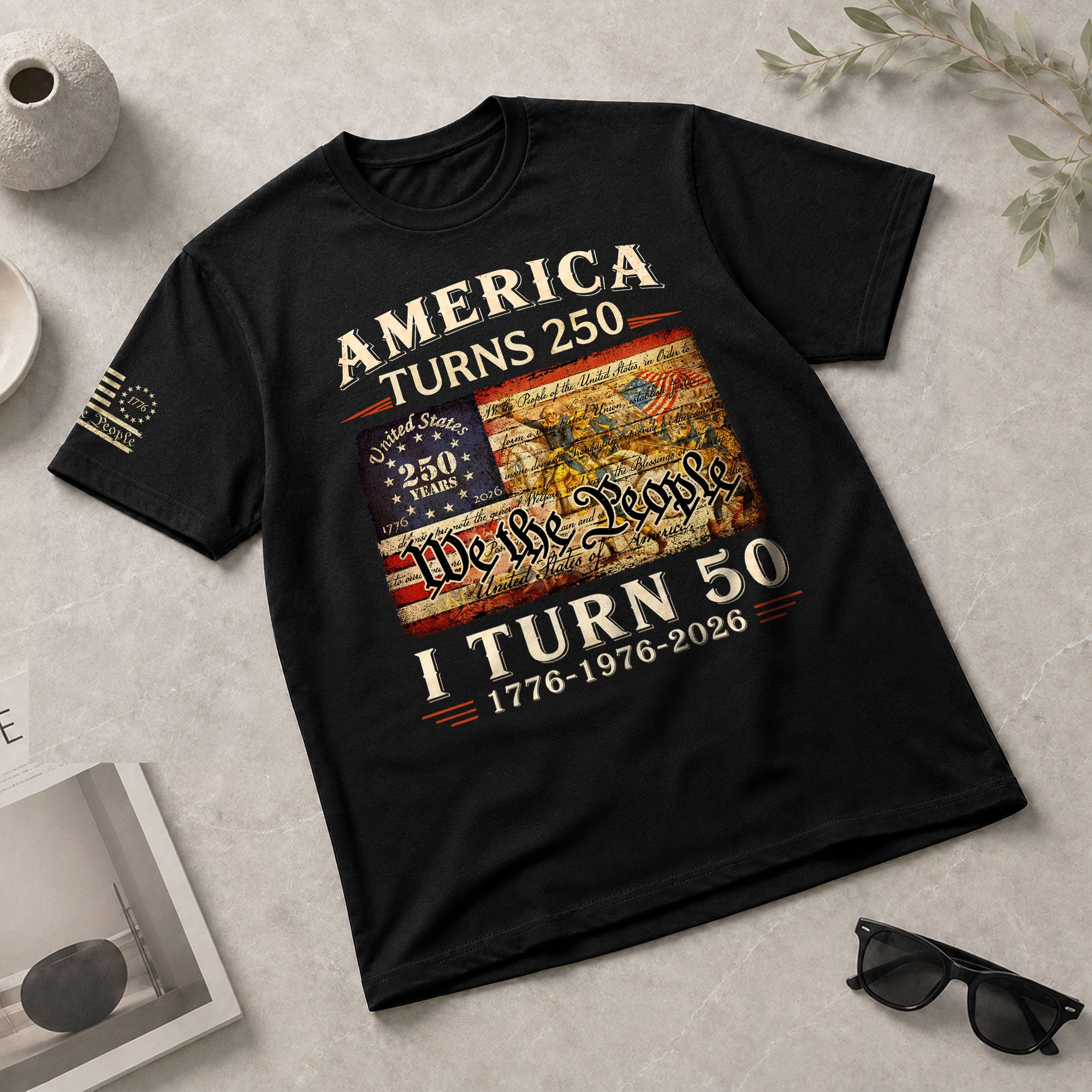 Golden 50th Birthday Shirt Patriotic Historical Art T-Shirt Gift Born in 1976 2026 - Rust Field Wear
