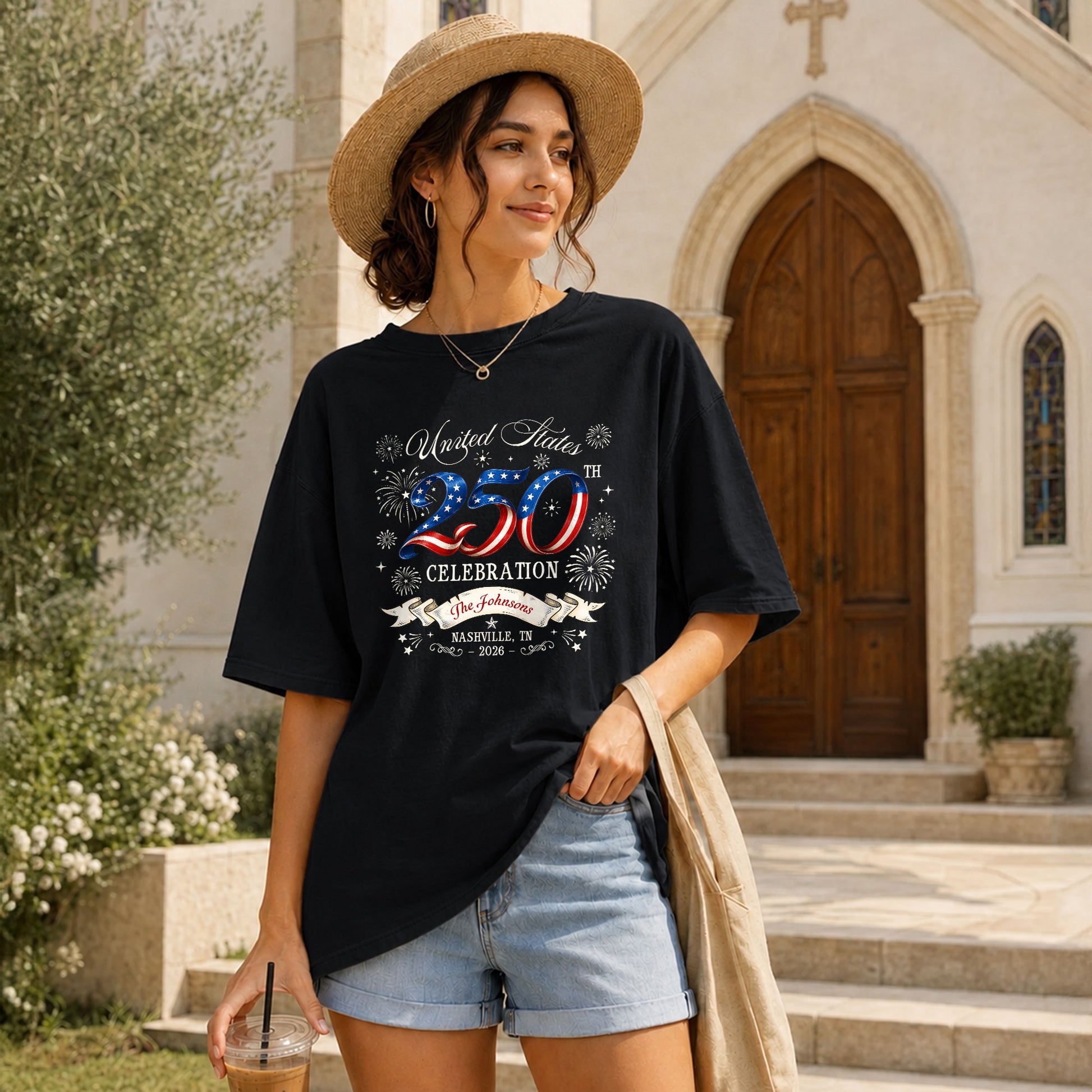 Custom Family Shirt United States Celebration 2026 250th Navy Patriotic Fireworks Graphic - Rust Field Wear