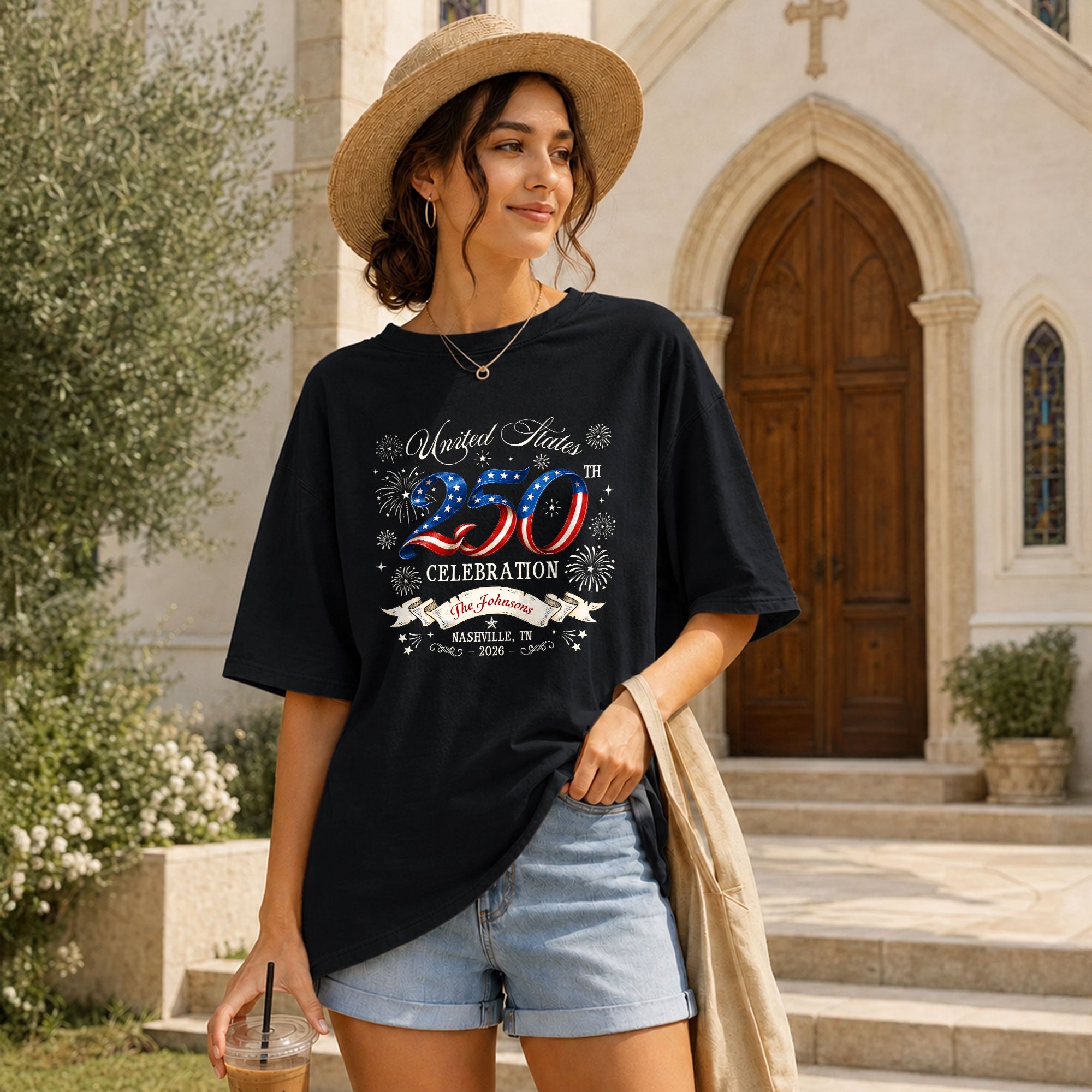 Custom Family Shirt United States Celebration 2026 250th Navy Patriotic Fireworks Graphic - Rust Field Wear
