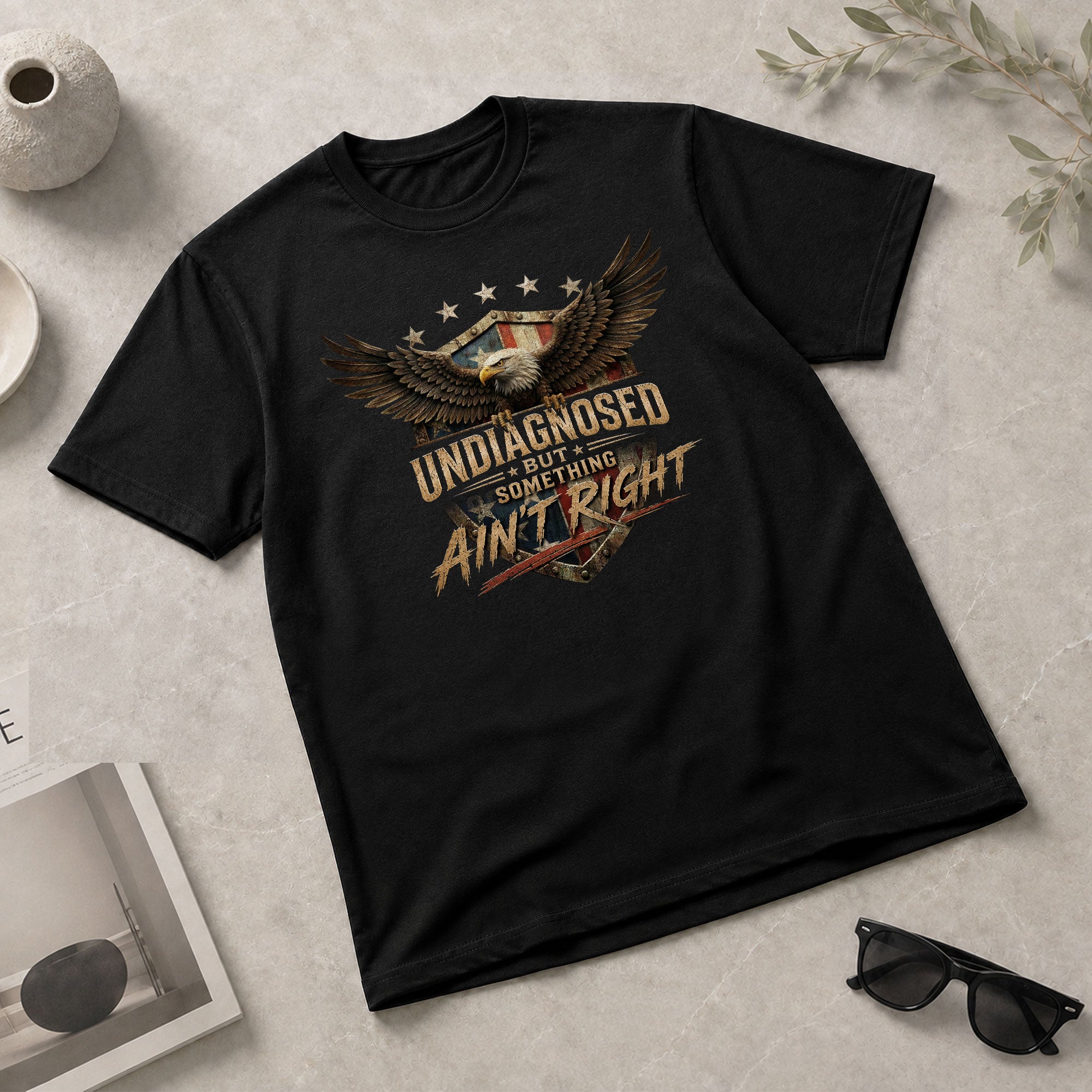 Undiagnosed But Something Ain't Right Tshirt - Patriotic Eagle Chronic Illness Tee - Rust Field Wear