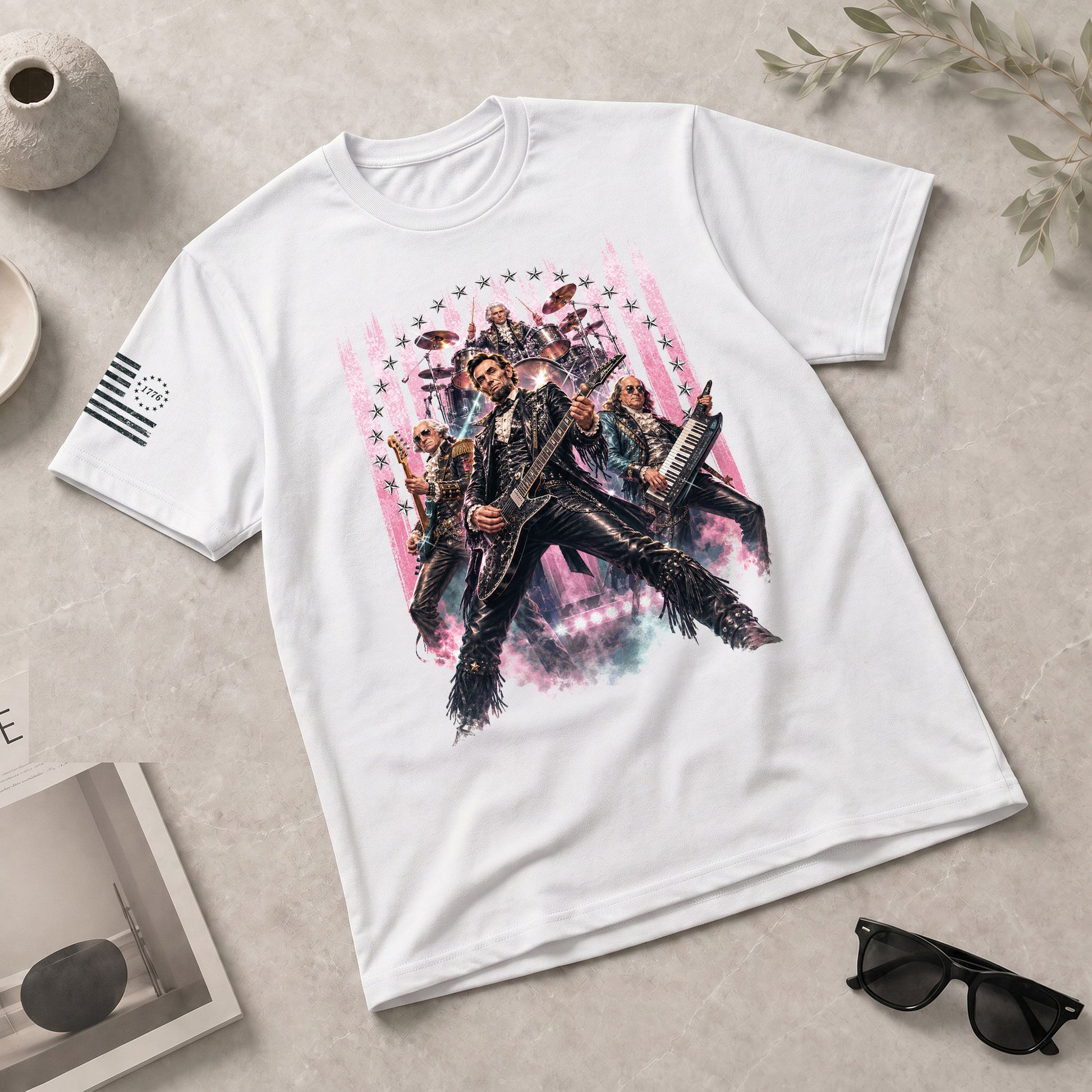 Vintage Patriotic Rock Band T-Shirt - Abraham Lincoln Guitar Graphic Apparel Tee - Rust Field Wear