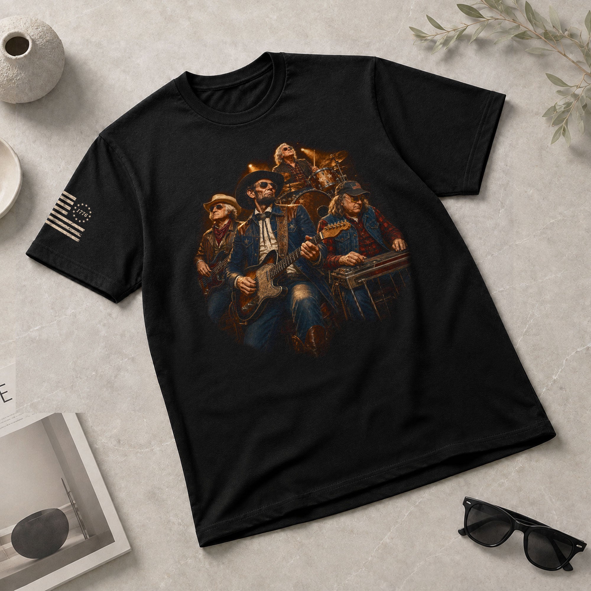 Historical Founding Fathers Country Band T-Shirt - Patriotic Graphic Style Design - Rust Field Wear