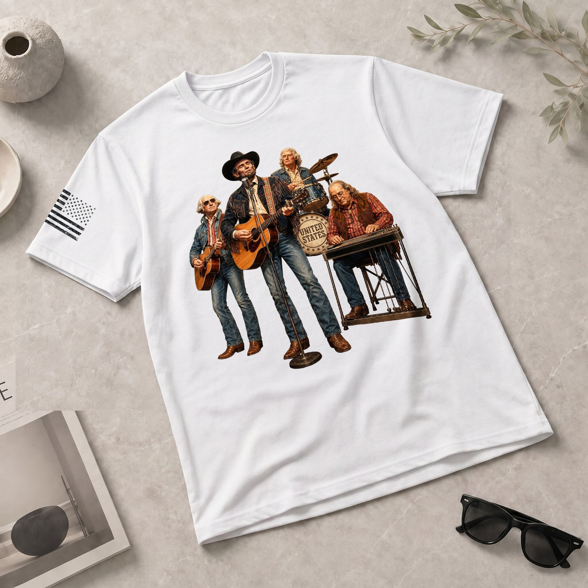 Vintage Patriotic Country Music Apparel - Founding Fathers Band Graphic Design - Rust Field Wear