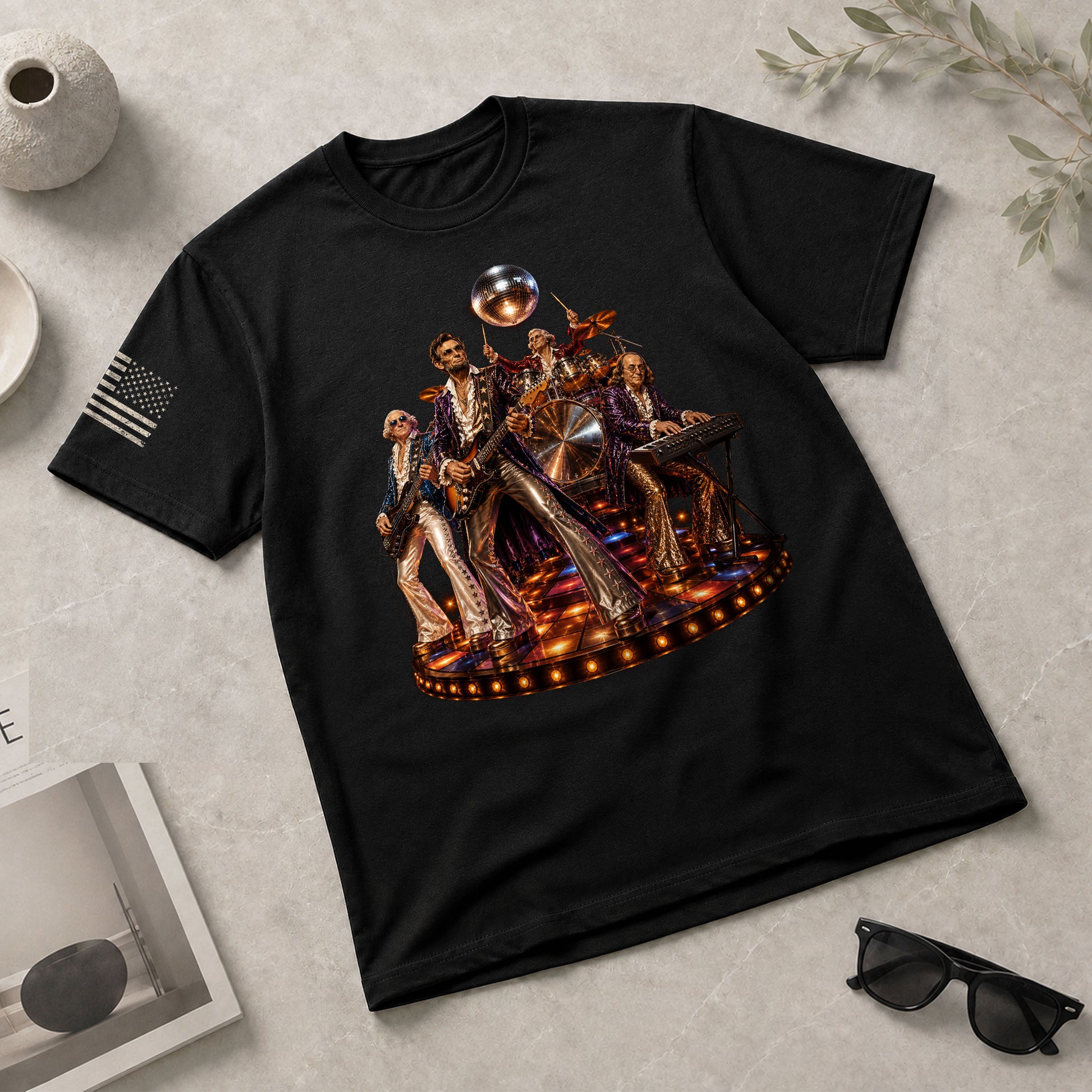 Unique Abraham Lincoln Disco Shirt - Historical Patriotic Band Graphic Print Tee - Rust Field Wear