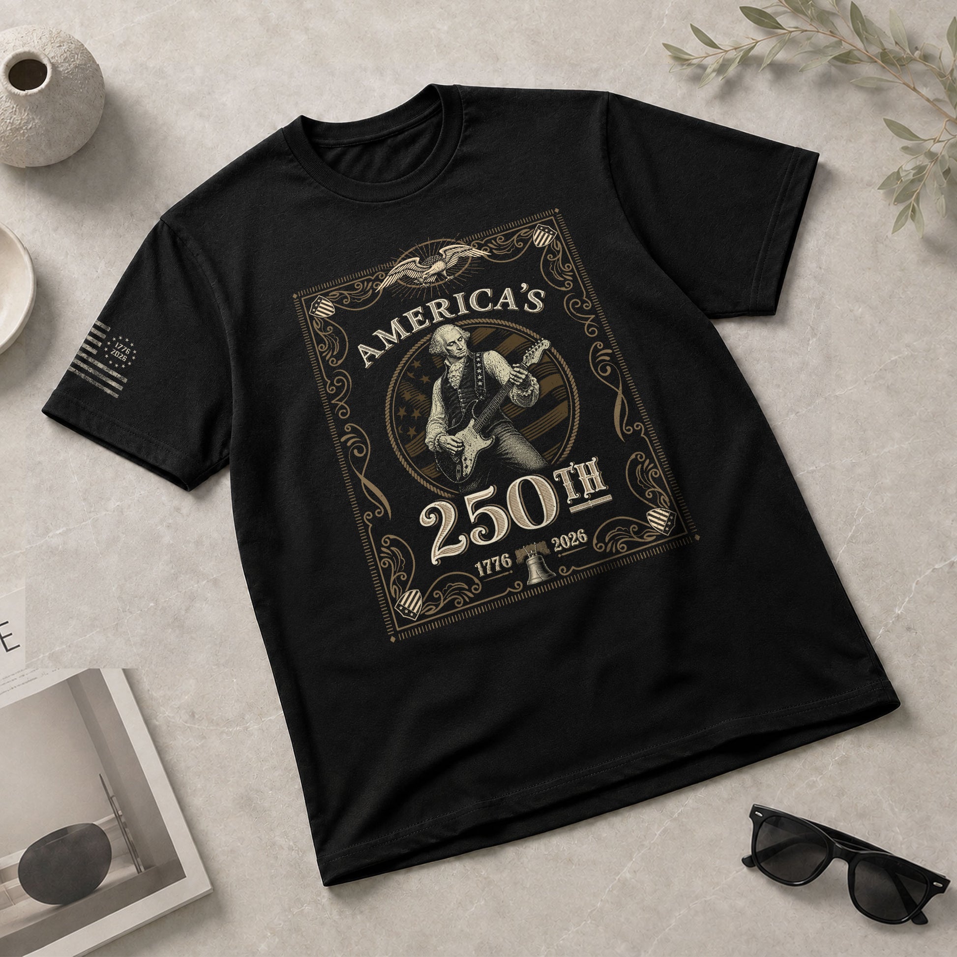 George Washington Playing Guitar 250 Years Patriotic Independence Day 2D Shirt - Rust Field Wear