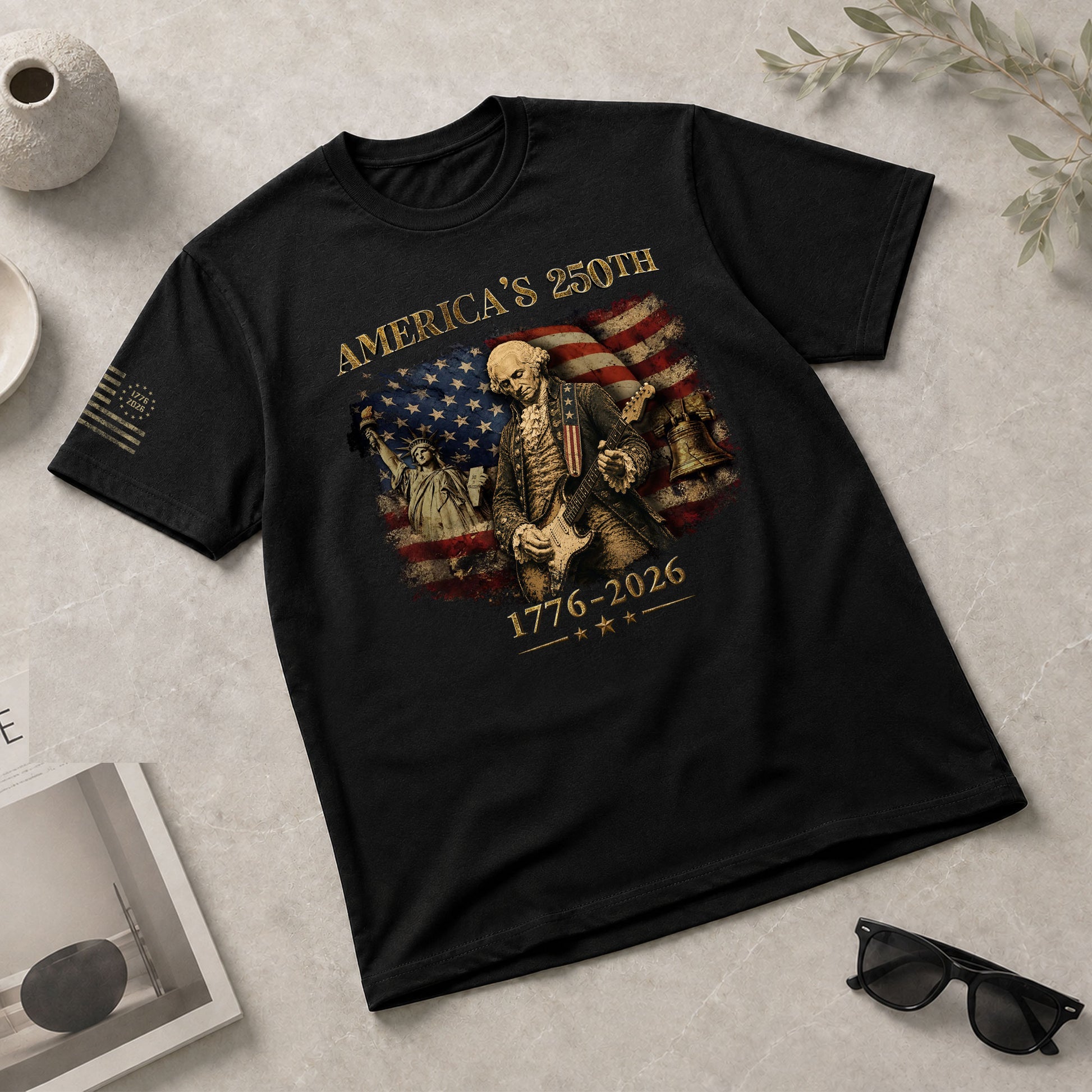 America's 250th George Washington Guitar Patriotic Flag 1776-2026 Independence Shirt - Rust Field Wear