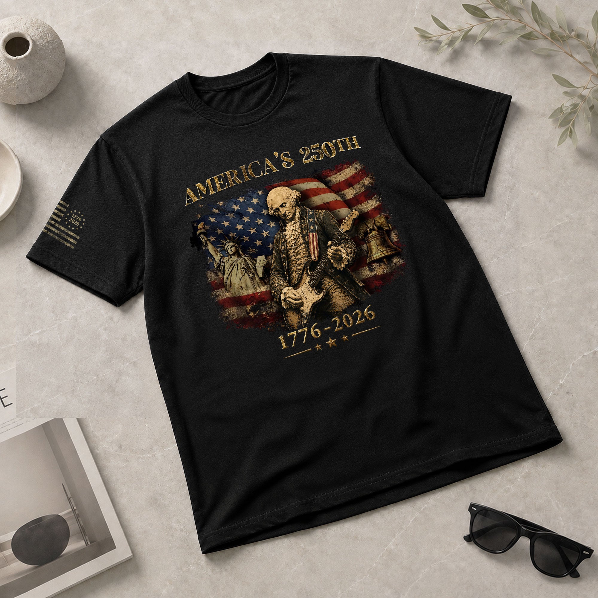 America's 250th George Washington Guitar Patriotic Flag 1776-2026 Independence Shirt - Rust Field Wear