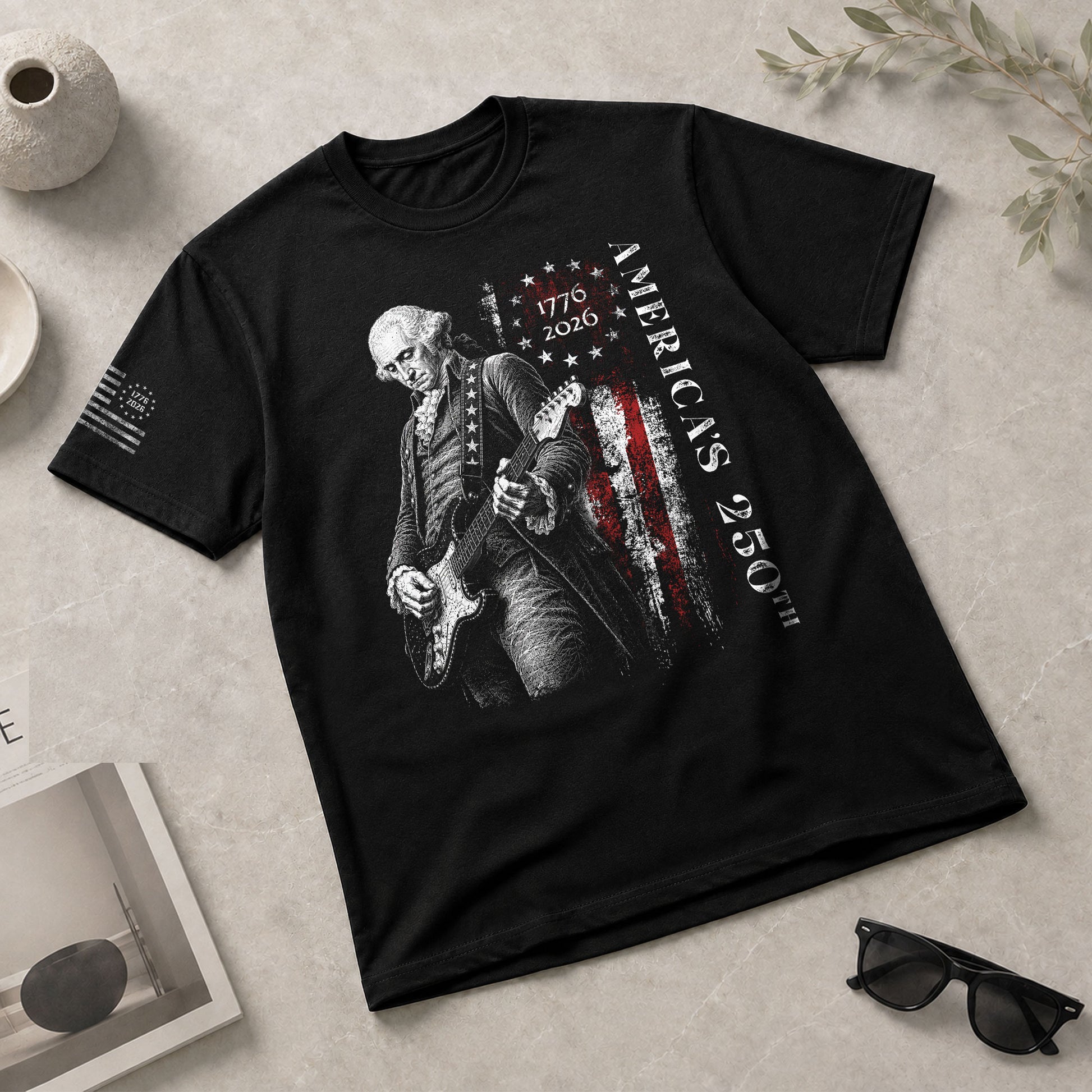 America's 250th George Washington Playing Guitar Patriotic Flag 1776-2026 T-Shirt - Rust Field Wear