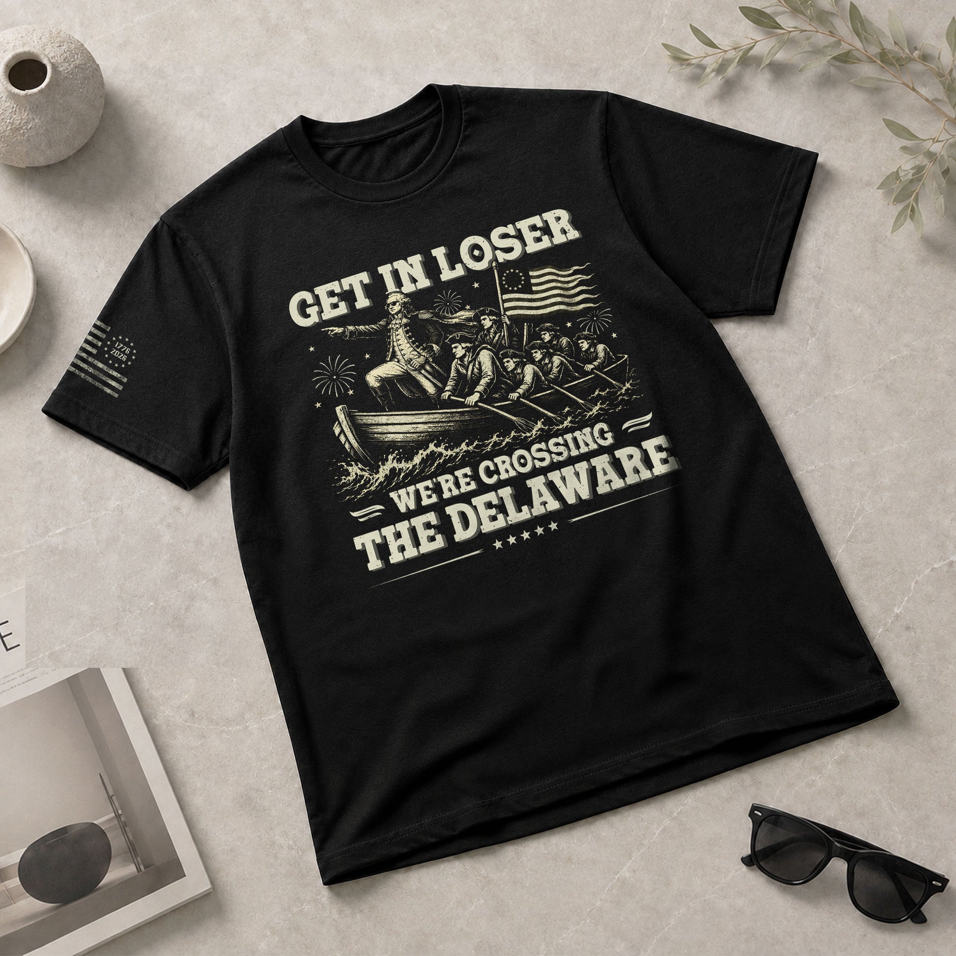 Get In Loser We're Crossing The Delaware Graphic Tee - Patriotic Washington History Shirt - Rust Field Wear