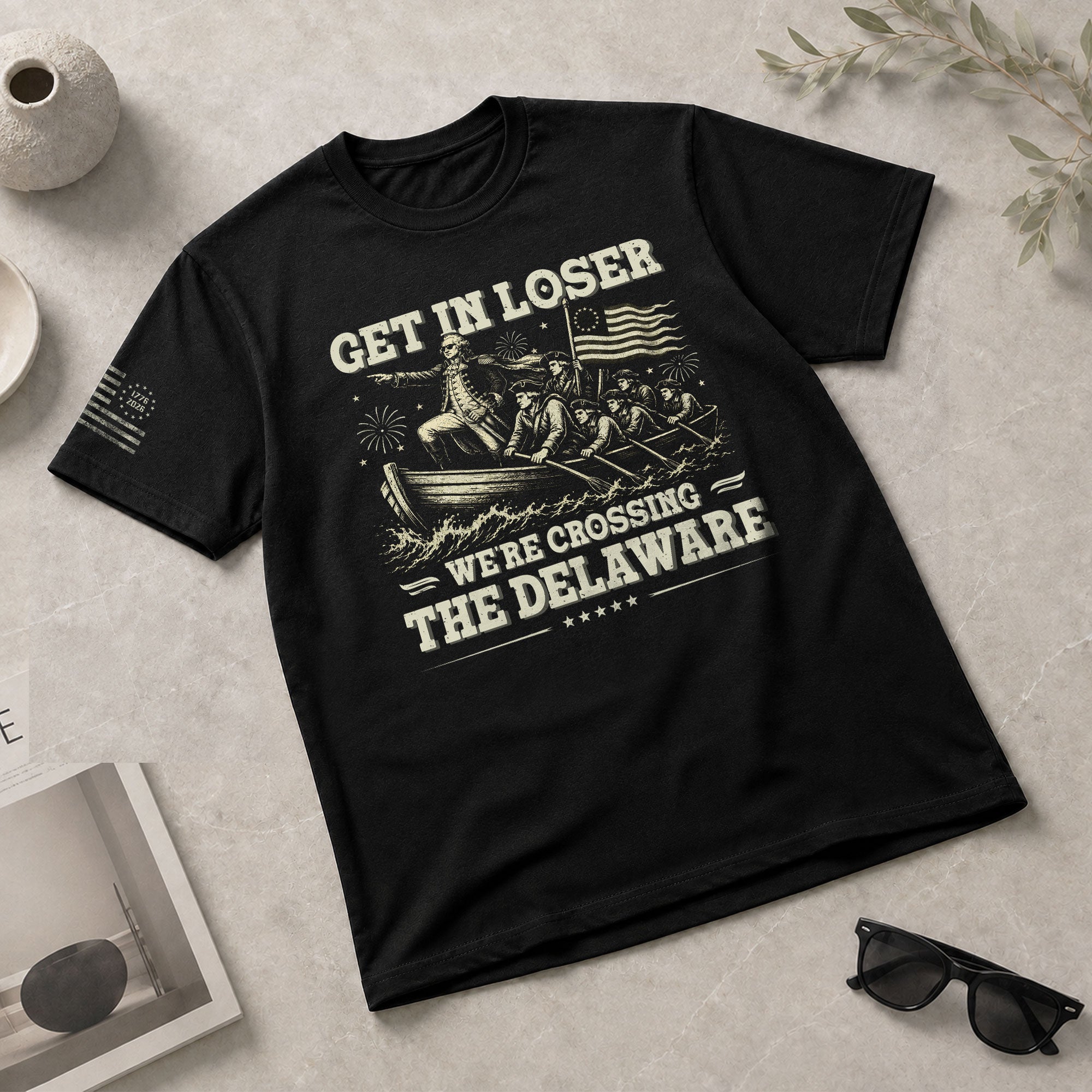 Get In Loser We're Crossing The Delaware Graphic Tee - Patriotic Washington History Shirt - Rust Field Wear