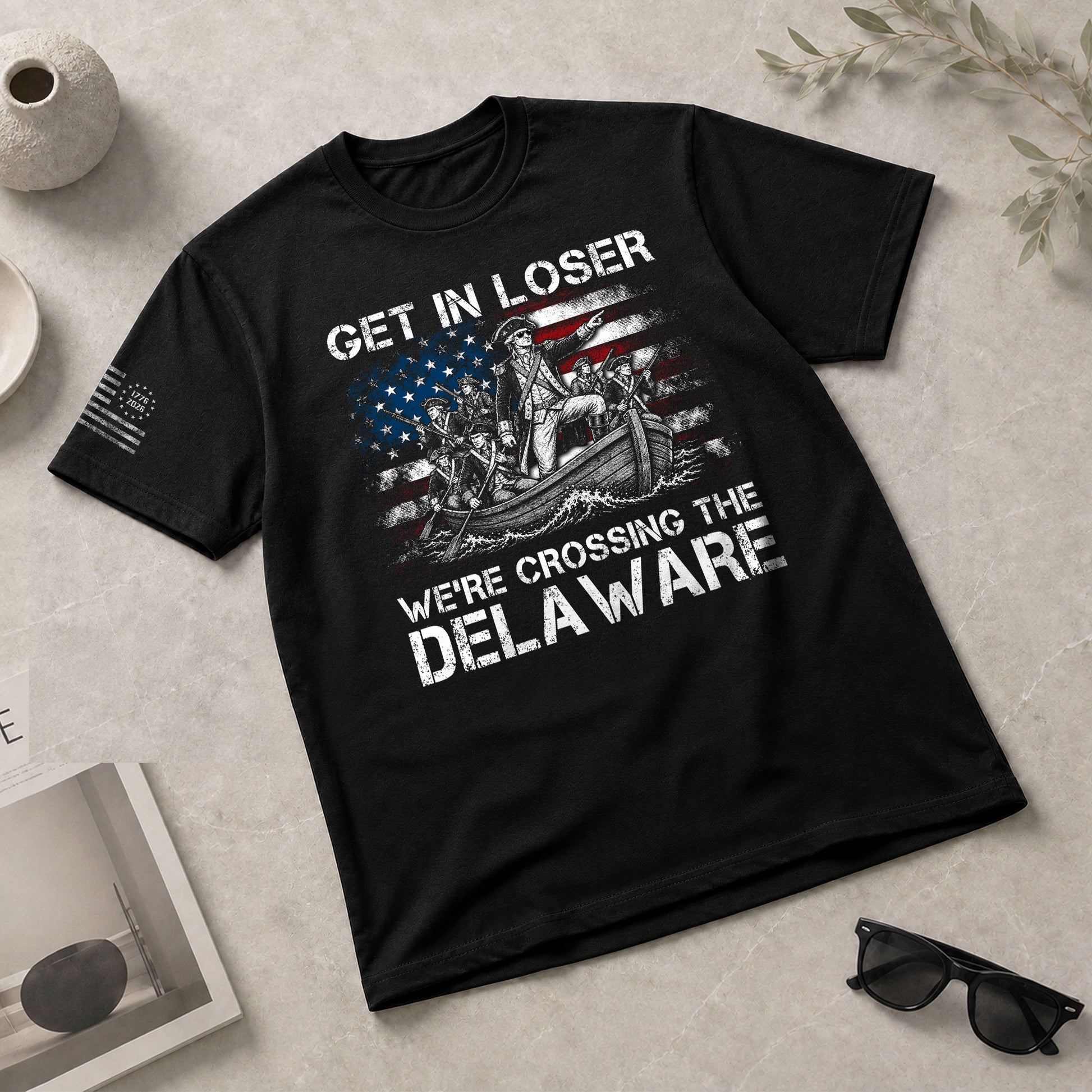 Washington Crossing The Delaware Graphic Tee - Get In Loser Patriotic History Shirt - Rust Field Wear