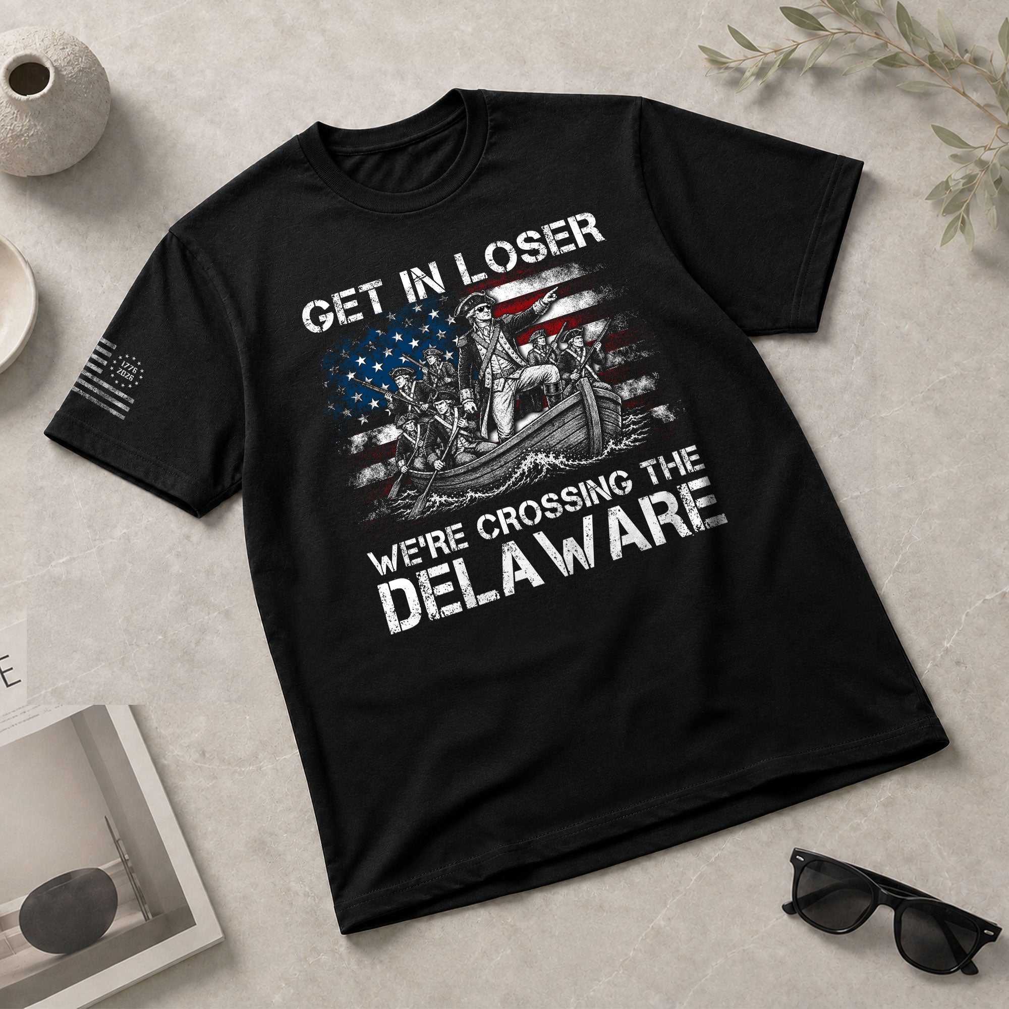 Washington Crossing The Delaware Graphic Tee - Get In Loser Patriotic History Shirt - Rust Field Wear