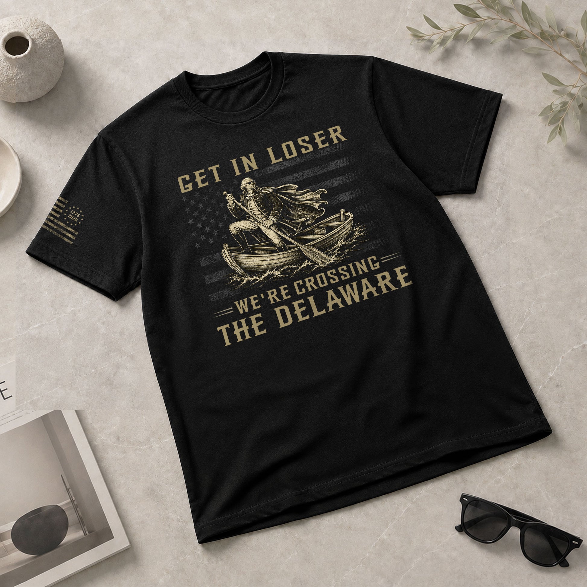 Patriotic Delaware River Crossing Tee - Get In Loser Washington Graphic Men's Shirt - Rust Field Wear