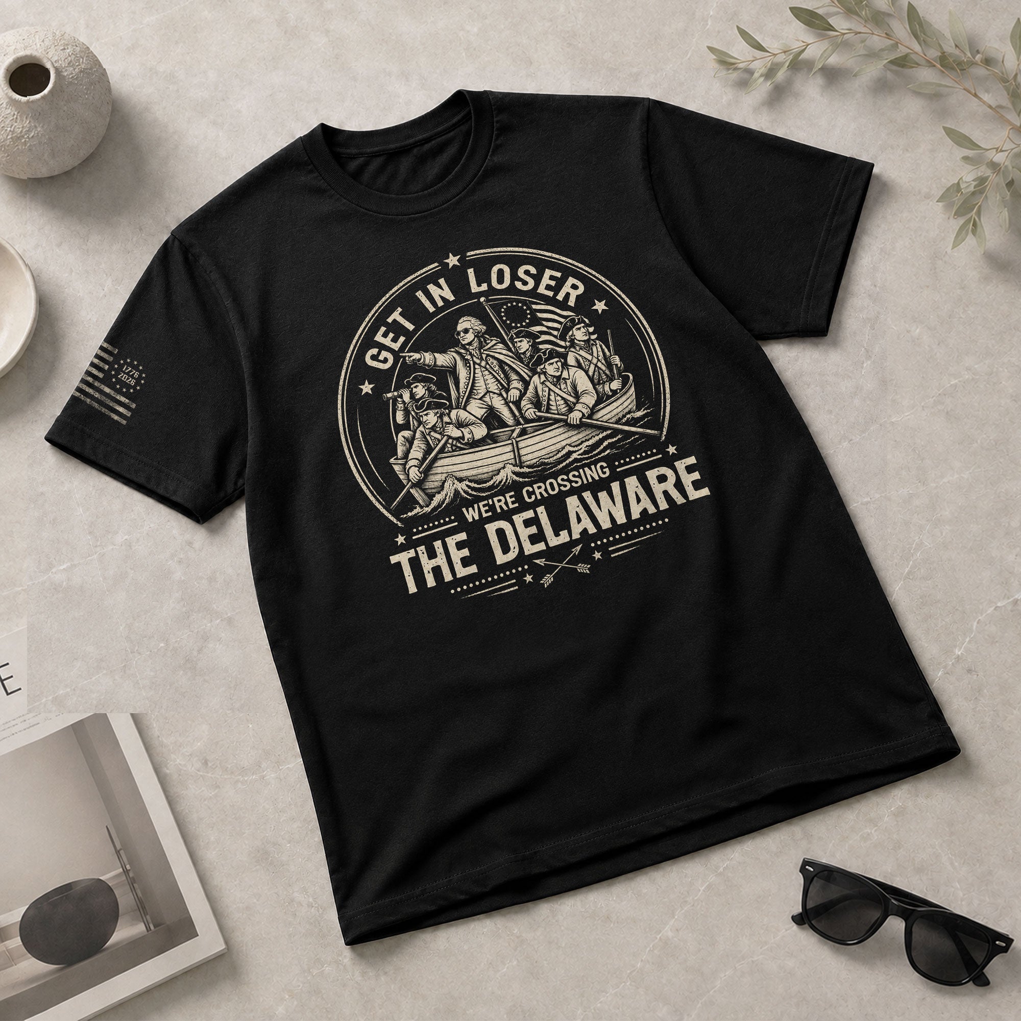 Historic River Crossing Tee - Get In Loser Washington Round Graphic Cotton Shirt - Rust Field Wear