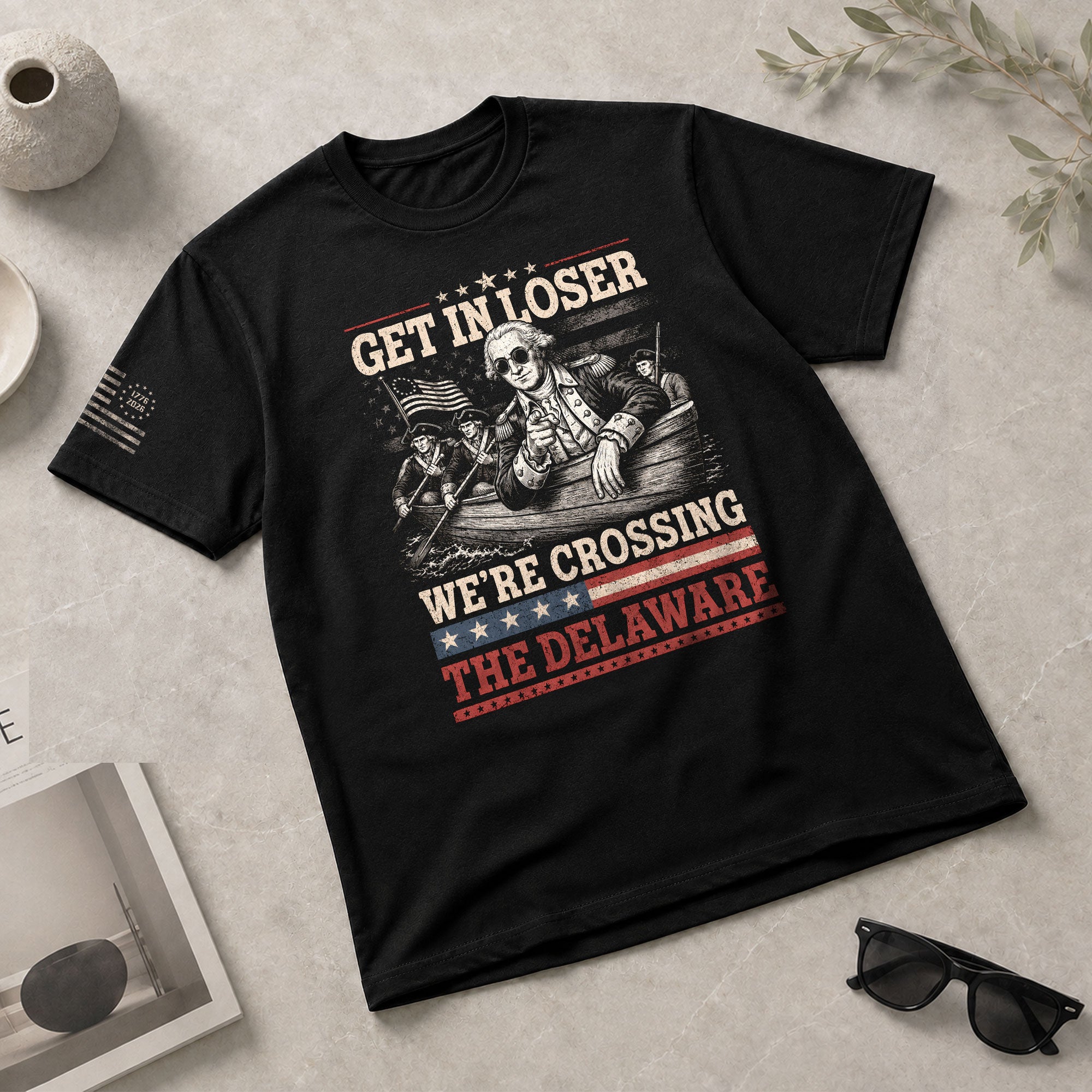 Washington Delaware Crossing Graphic Tee - Vintage Patriotic Funny Style Cotton Shirt - Rust Field Wear