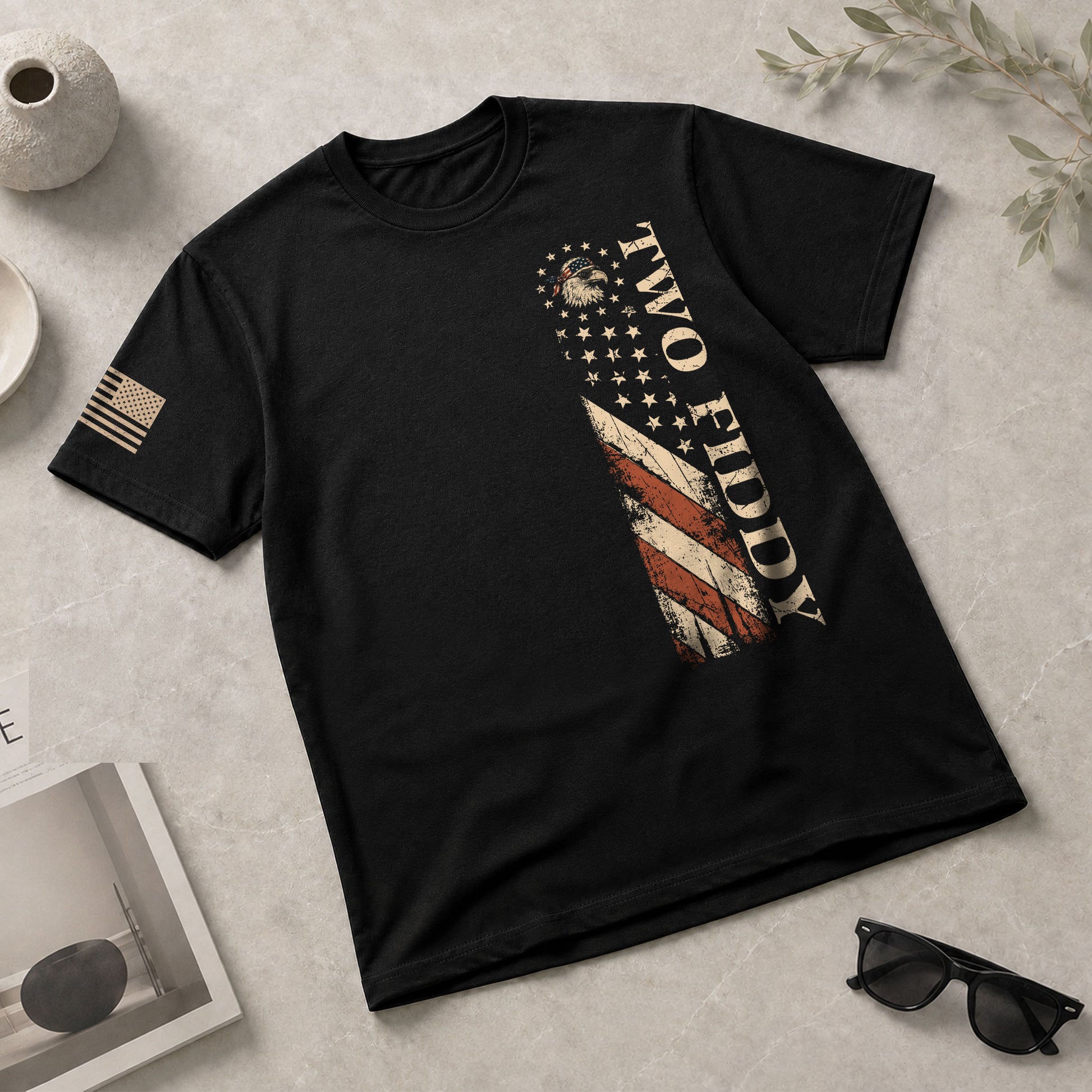 Two Fiddy Vertical Flag Graphic Tee - Minimalist Patriotic 250th Anniversary Cotton Shirt - Rust Field Wear