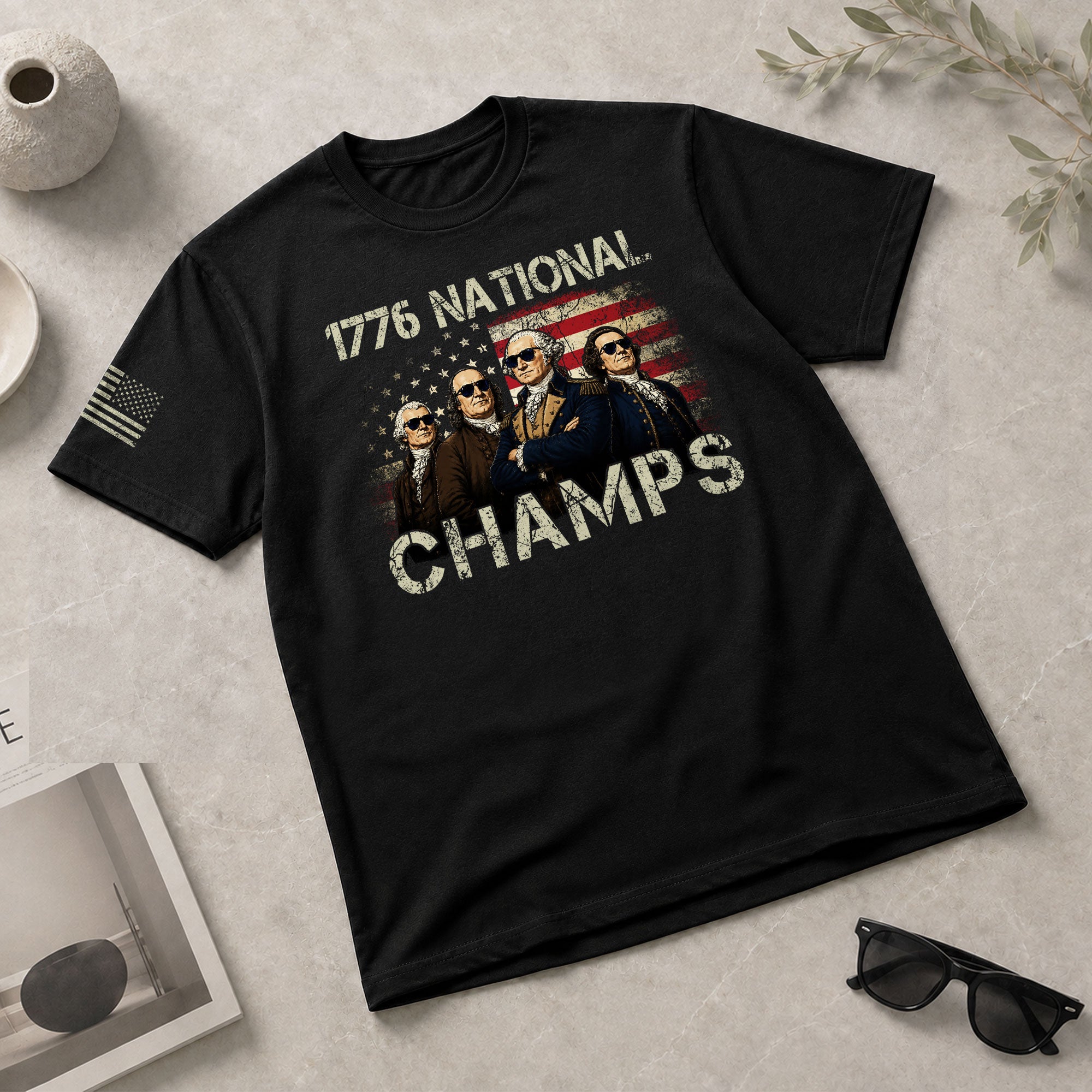 1776 National Champs T-Shirt – Patriotic Founding Fathers Graphic Tee for Casual Wear - Rust Field Wear