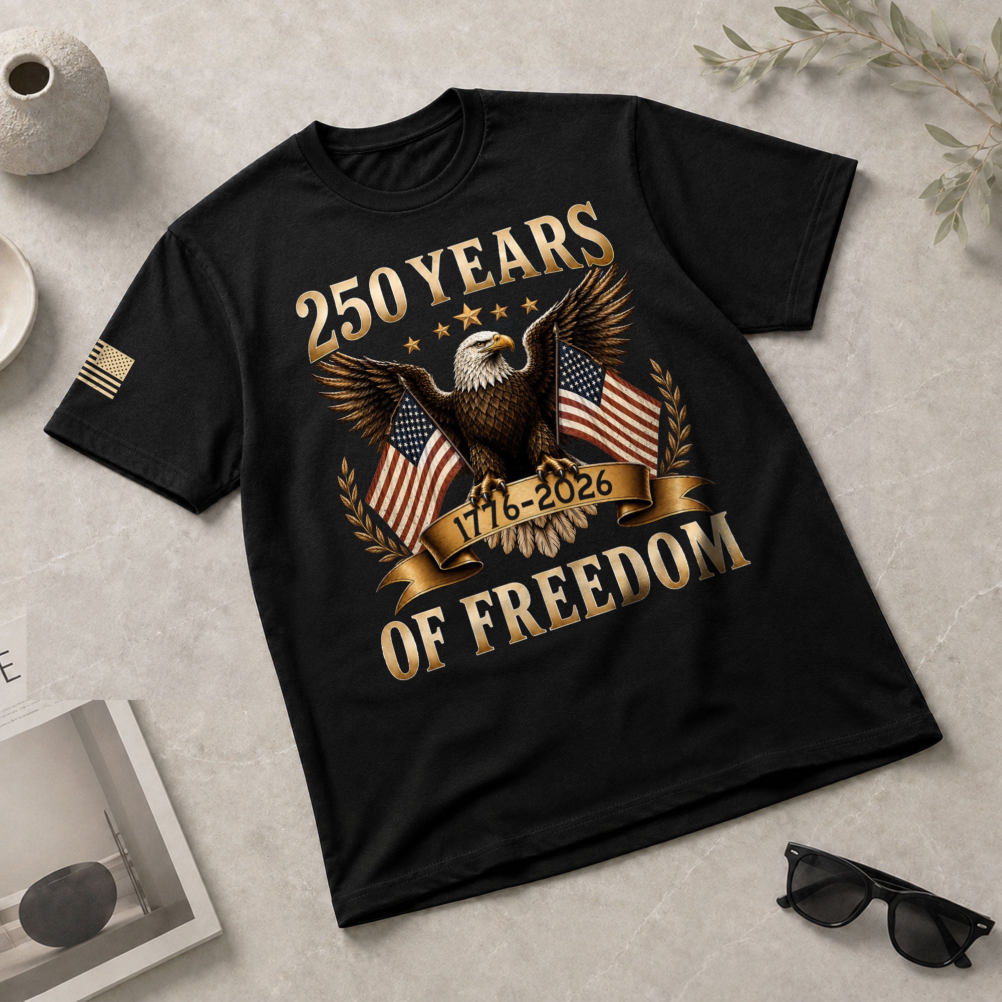250 Years Of Freedom Graphic Tee - Classic Patriotic Eagle American Flag Cotton Shirt - Rust Field Wear