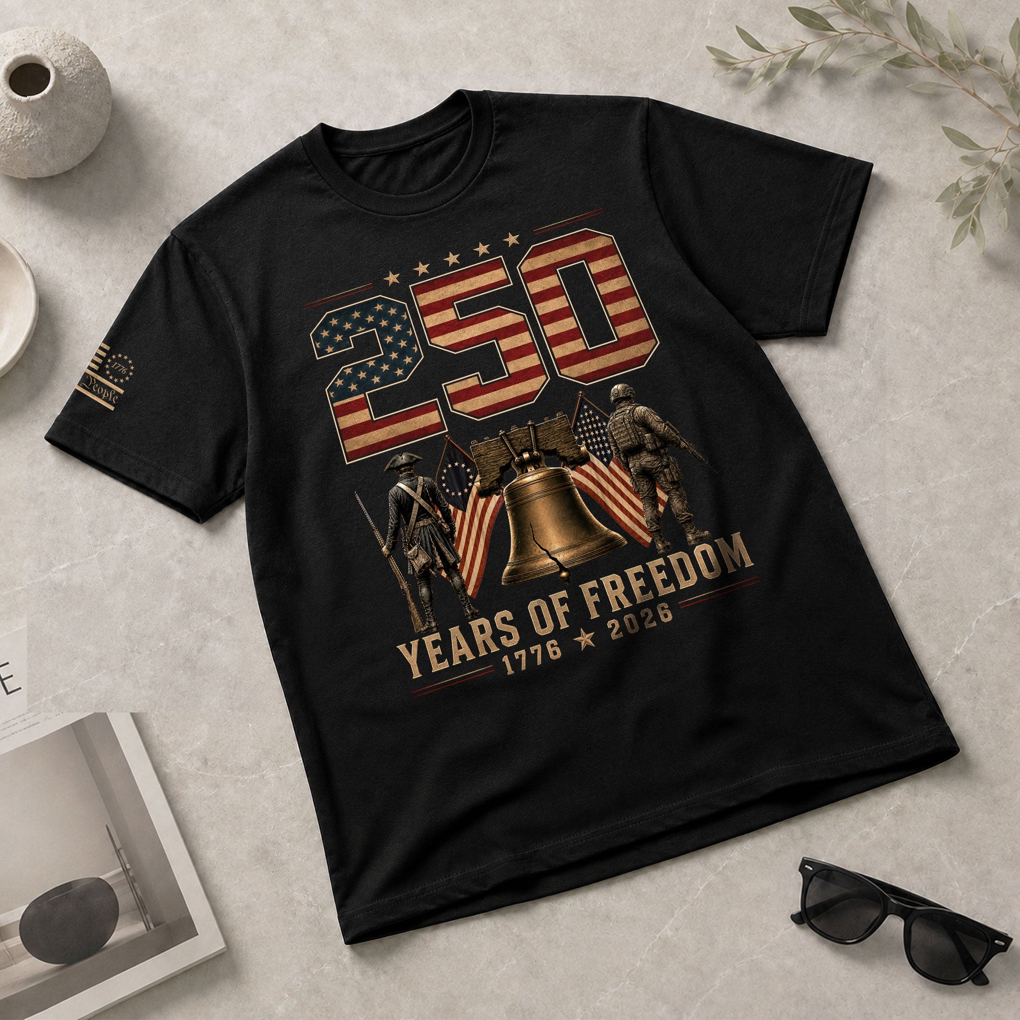 250 Years Of Freedom Tee - Historic Liberty Bell Patriotic Soldier Cotton Shirt - Rust Field Wear