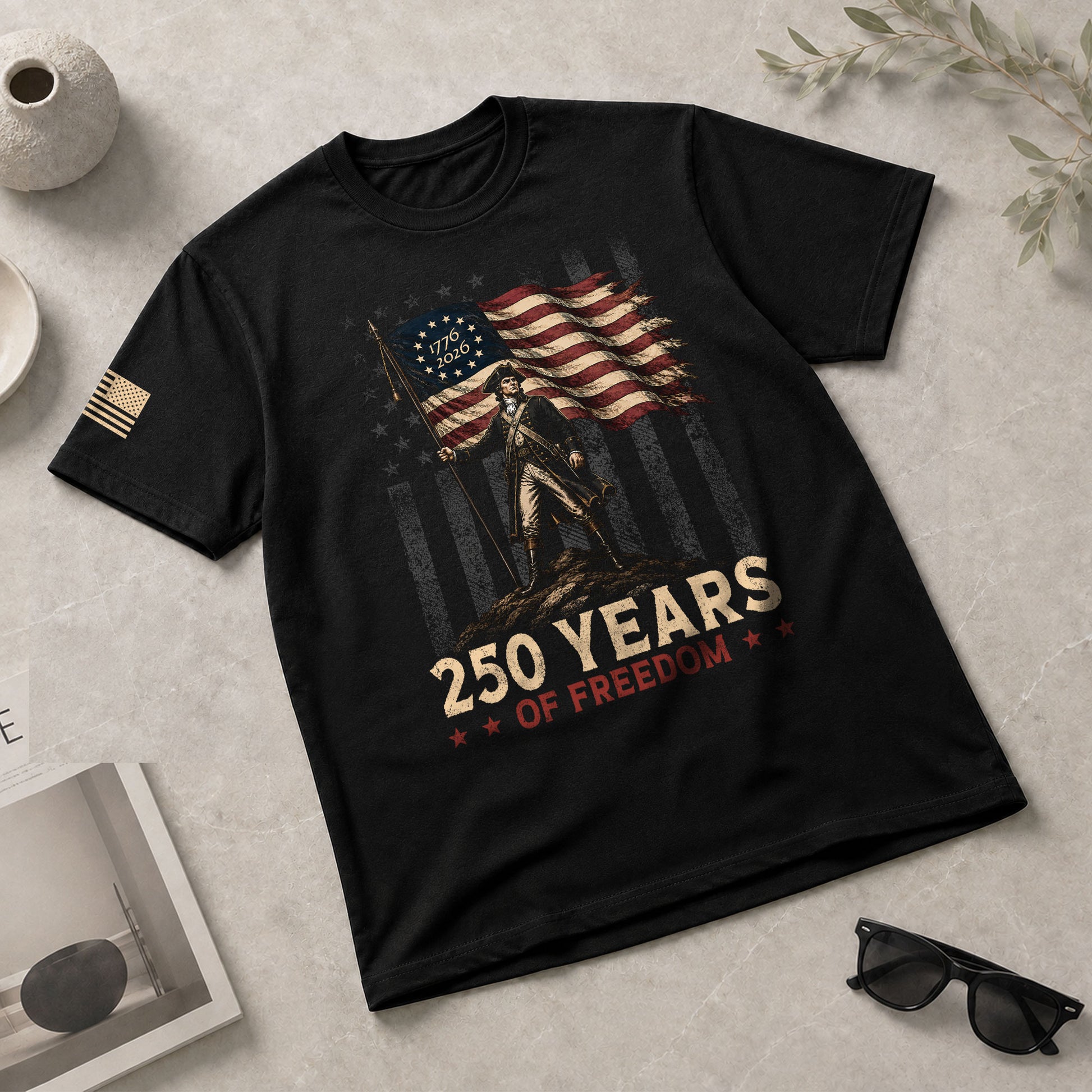 250th Anniversary Freedom Tee - Vintage George Washington Patriotic Cotton Graphic Shirt - Rust Field Wear