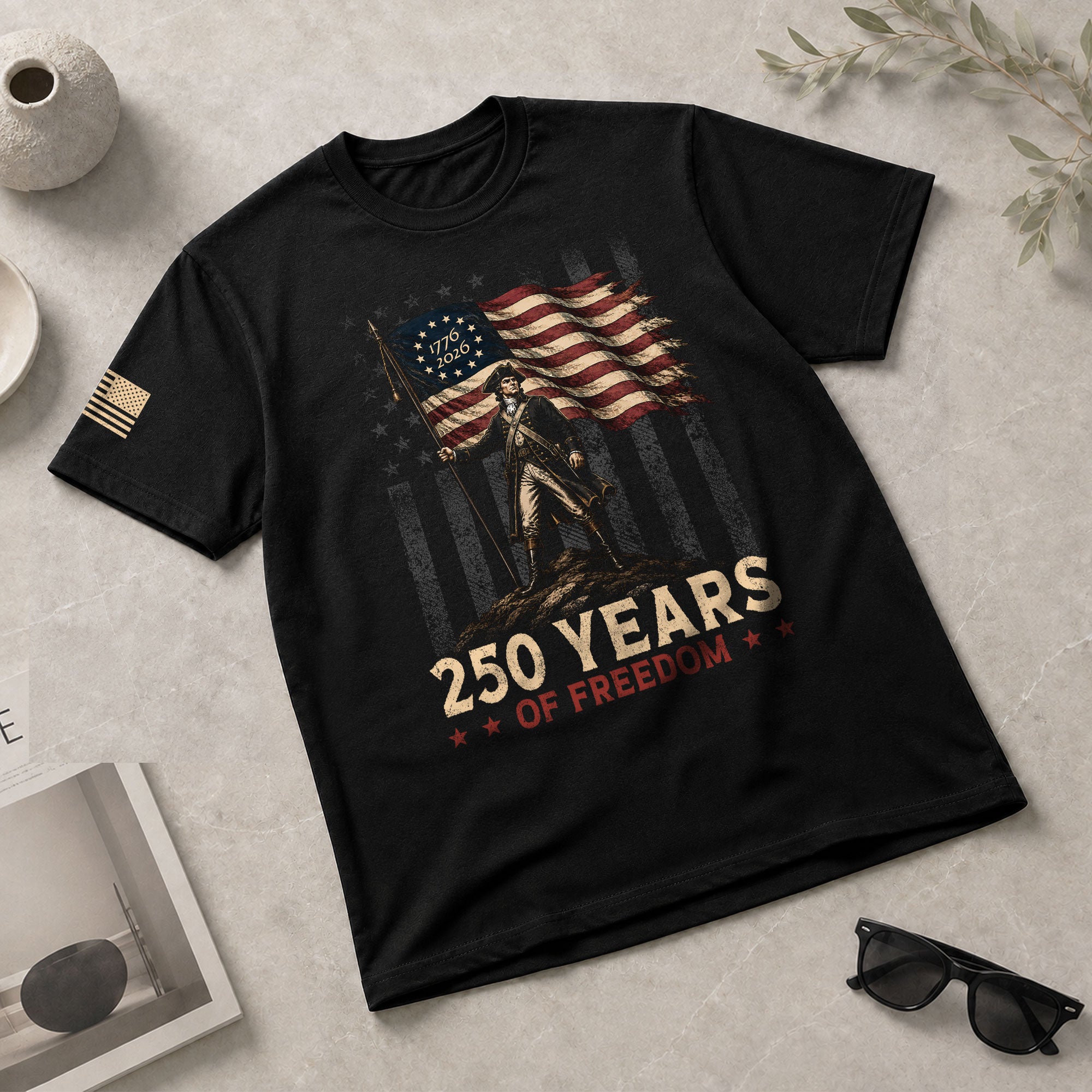 250th Anniversary Freedom Tee - Vintage George Washington Patriotic Cotton Graphic Shirt - Rust Field Wear