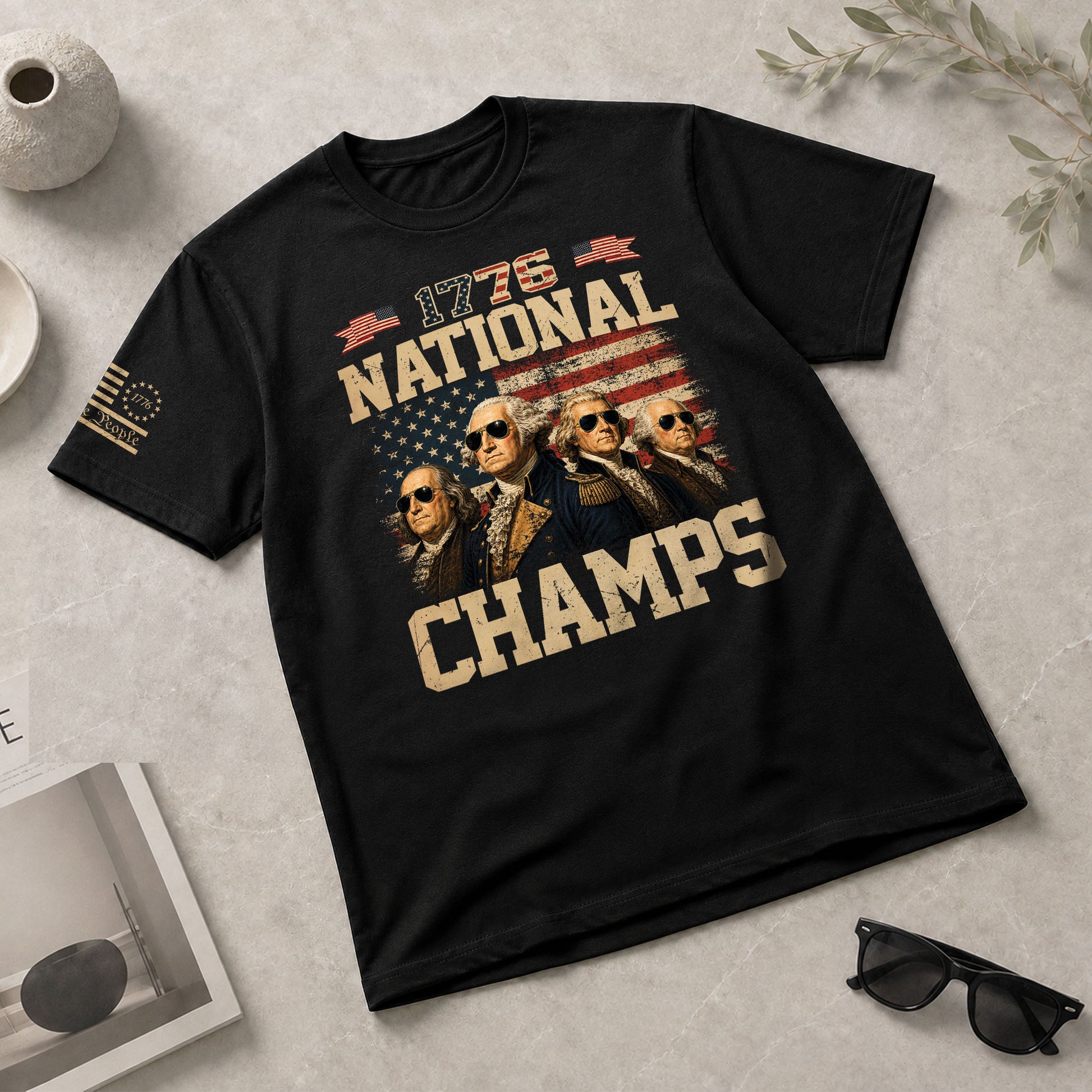 1776 National Champs Graphic T-Shirt Patriotic Founding Fathers Vintage Style Casual Tee - Rust Field Wear