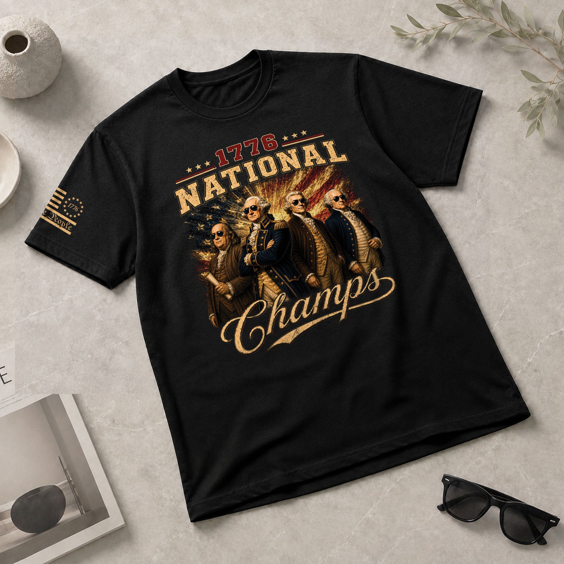 1776 National Champs Patriotic Graphic T-Shirt Founding Fathers Vintage Style Casual Apparel - Rust Field Wear