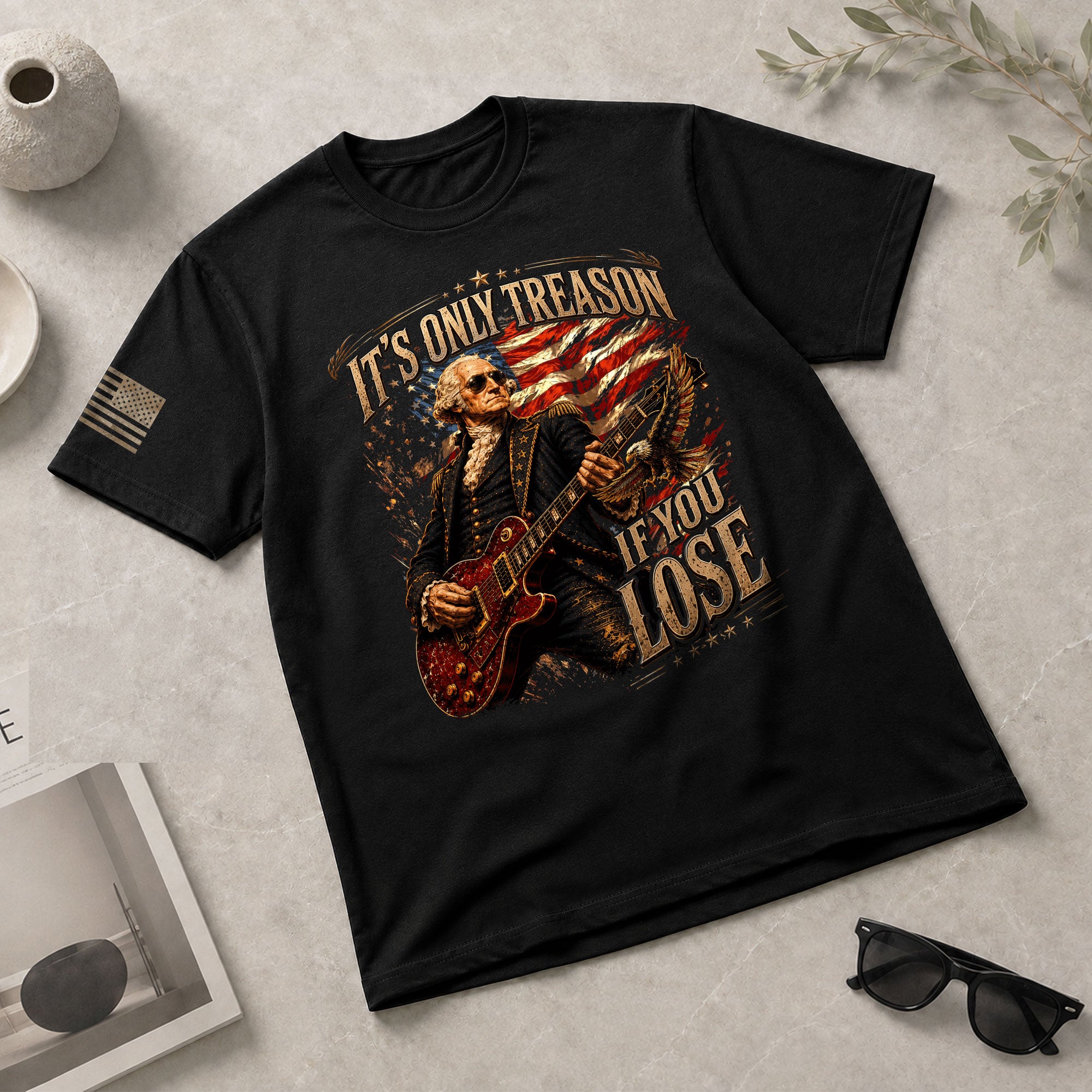 It’s Only Treason If You Lose T-Shirt - Patriotic George Washington Guitar Graphic Tee - Rust Field Wear